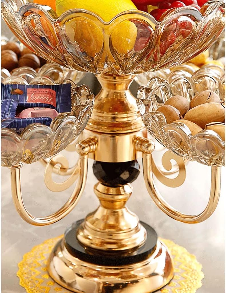 Fruit Basket European Metal Fruit Bowl Crystal Glass 5 Heads Rotatable Fruit Basket Decorative Plate Supplies Beautiful Wedding Gift Fruit Trays For Party