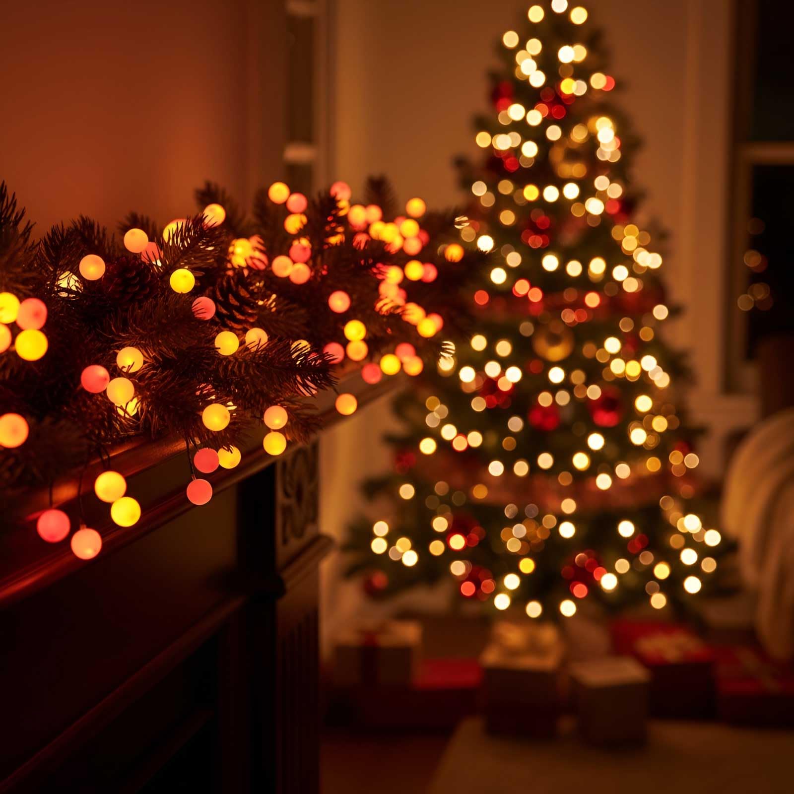 Qbis Premium LED Cluster Lights. Christmas Garland Fairy Lights. Red, Orange and Yellow (120 LED Berry Sunset (Black Wire)) [Energy Class A]