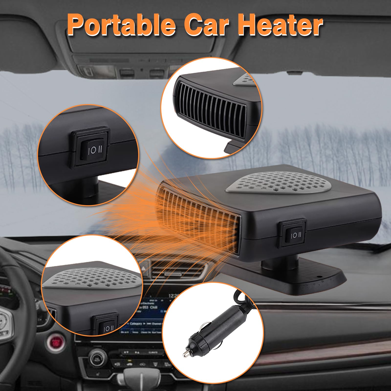 Riloer Autoheizung für Wohnmobil, 12 V, tragbar, für den Winter, schnelles Aufheizen und Entfrosten, Zigarettenanzünder-Stecker, kompatibel mit verschiedenen 12-V-Autos
