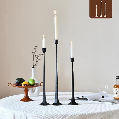 Portavelas de hierro negro, juego de 3 portavelas para palitos de velas, se adapta a velas LED y velas LED de 34 pulgadas de grosor, centro de mesa