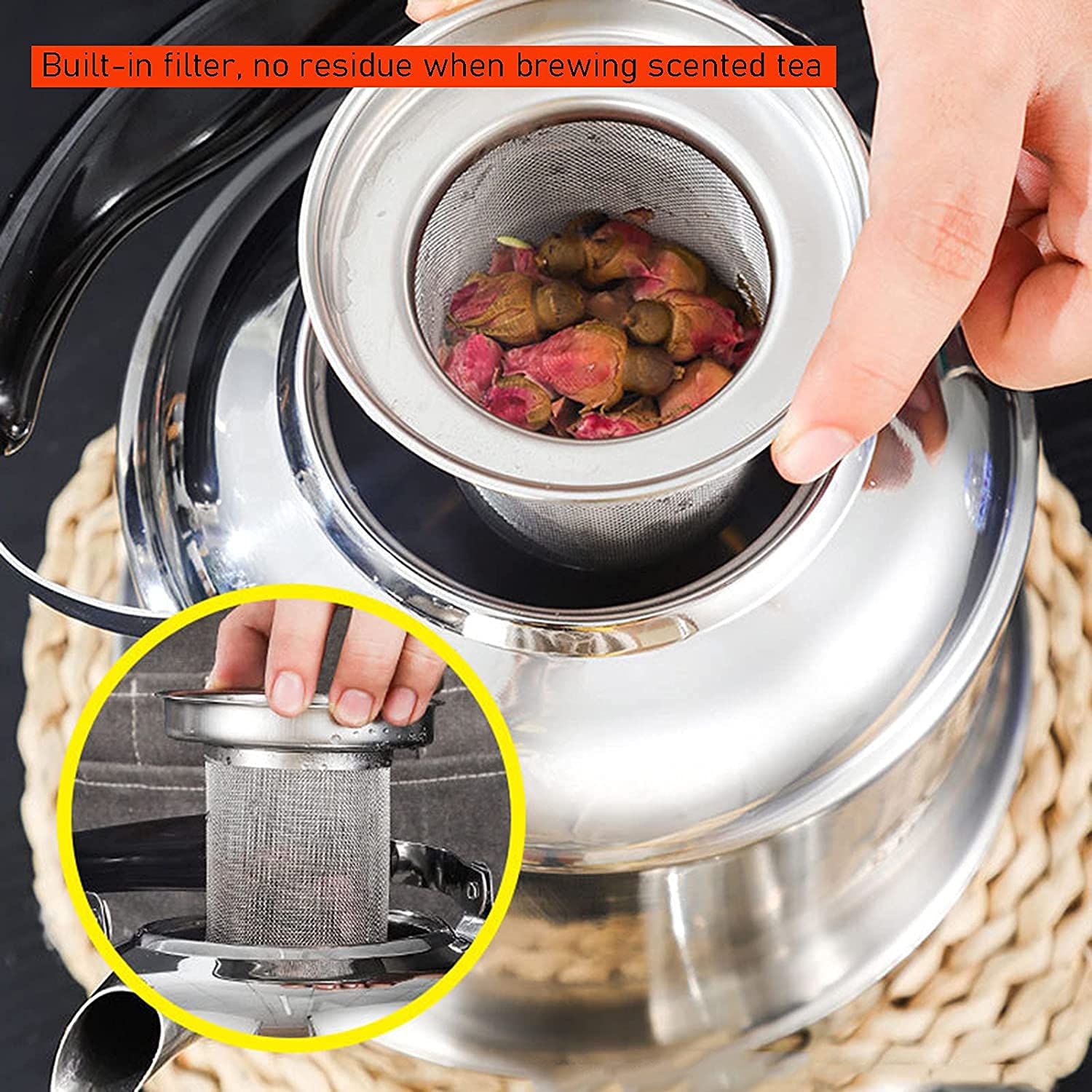 SHISHI Kettle Stove Kettle, théière en Acier Inoxydable de 1,5L / 2L / 5L, adaptée à la Plupart des poêles (Size : 1.5L)