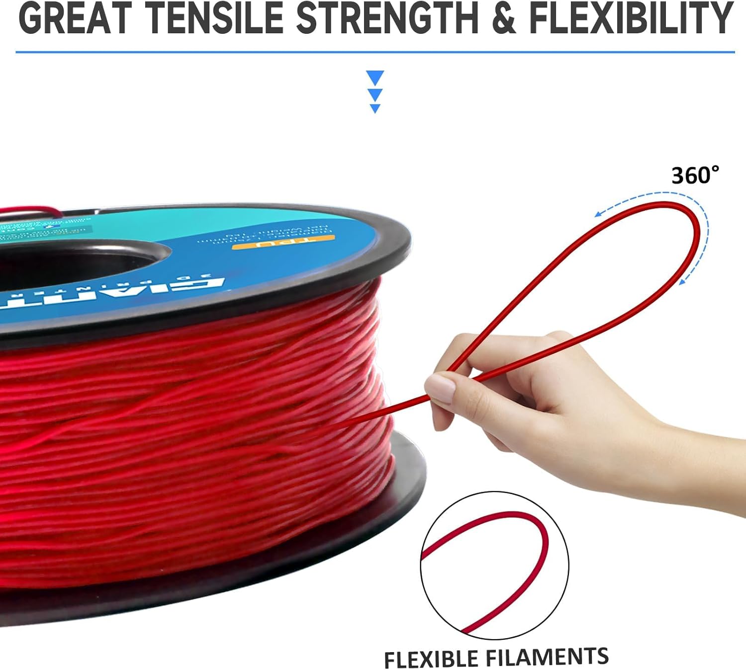 GIANTARM TPU Filament, 2pcs Red 3D Printer Filament 1.75mm,95A Flexible Soft PLA Filament,Dimensional Accuracy +/- 0.03, 1kg Spool(2.2 lbs), Suitable for Most FDM 3D Printers