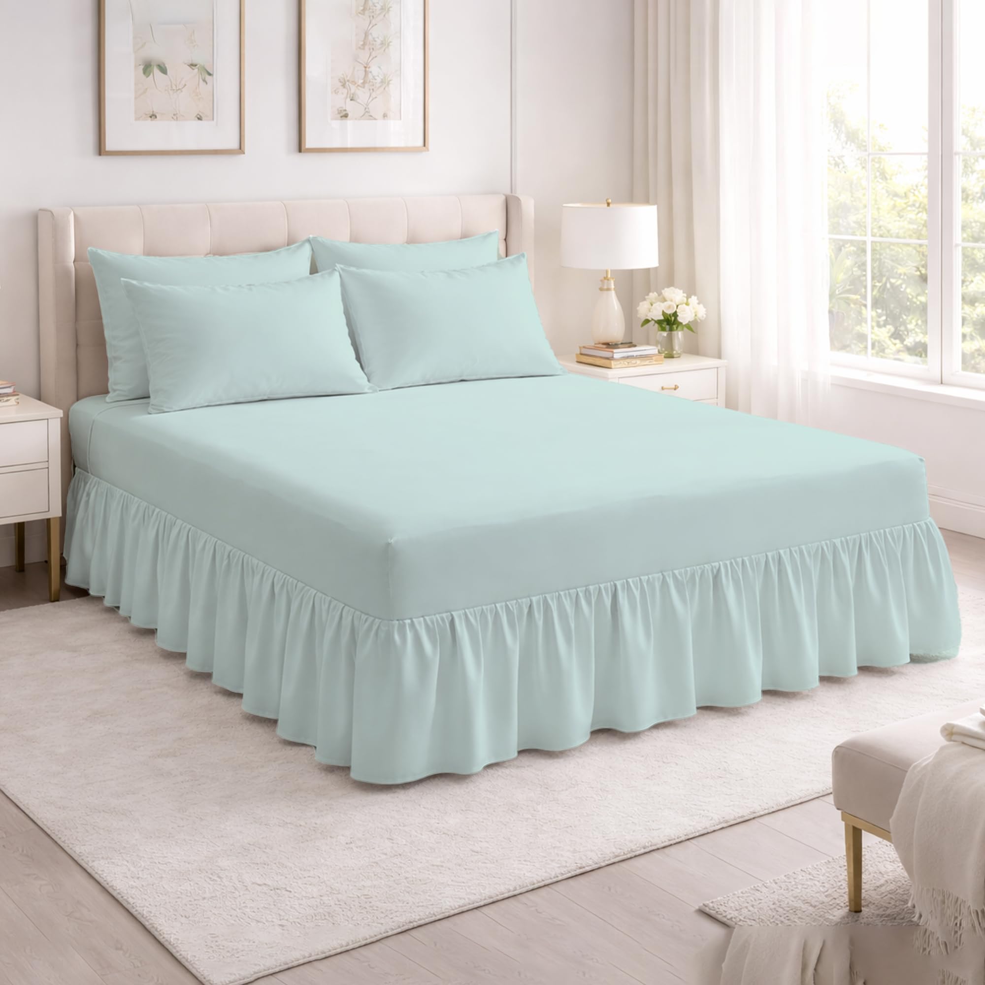 Reliancebedding Duck Egg Single Valance Fitted Sheet 100% Egyptian Cotton 400Tc Luxury Frilled