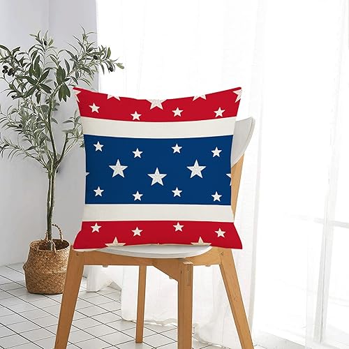 Miniatura 6 de Juego de 2 fundas de almohada patrióticas de 20 x 20 pulgadas, color azul marino, rojo y blanco, con diseño de estrellas y bandera de Estados