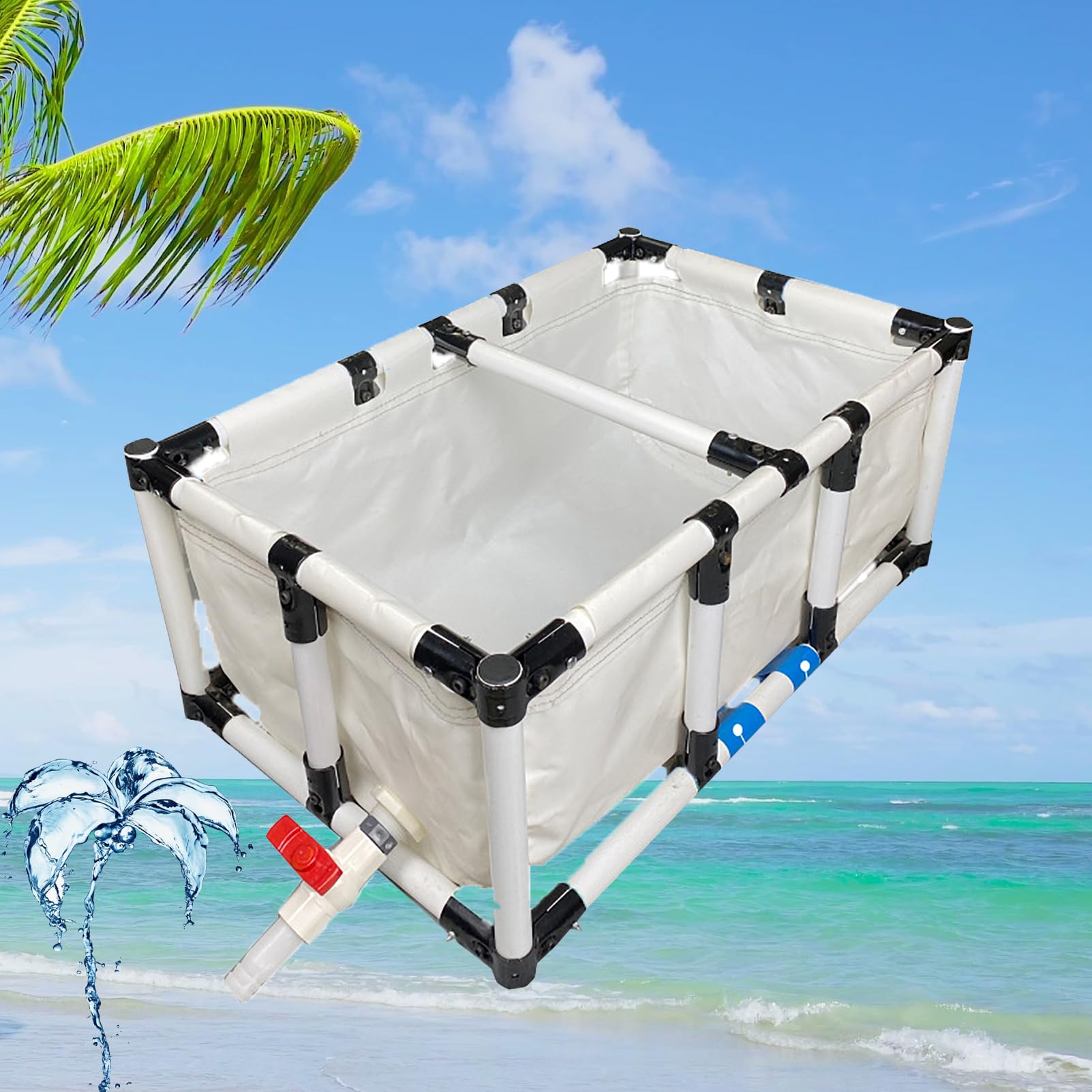 Großes Aquarium für Koi-Fische und Schildkröten, rechteckiger Außenpoolrahmen, PVC-Konstruktion mit Ablaufventil, ideal für Teiche und Wasserumgebungen