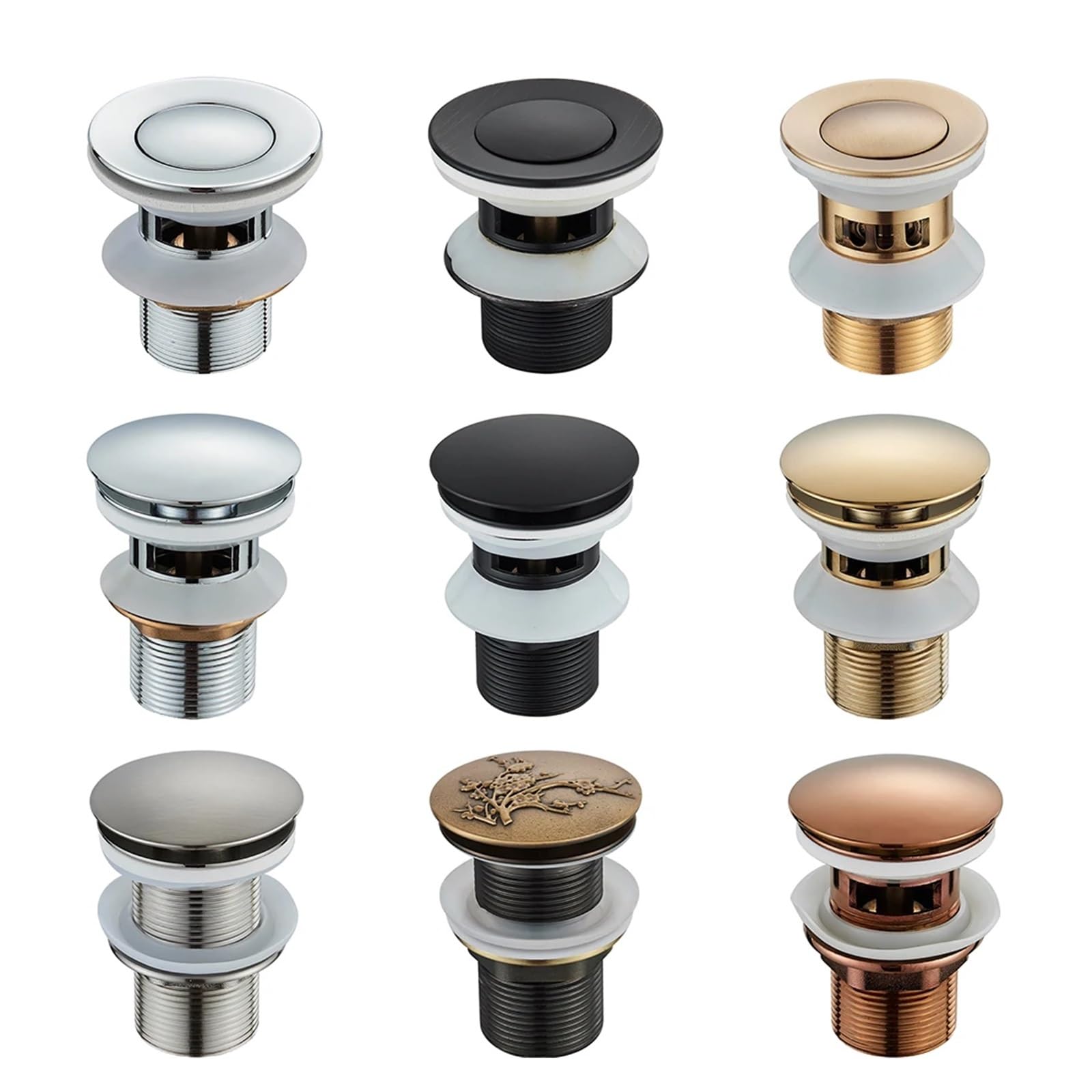 Tappo di scarico per lavandino pop-up, accessorio per rubinetto del bagno, finitura in ottone anticato, struttura in ottone cromato/oro rosa/oro spazzolato, facile da installare, misura universale per