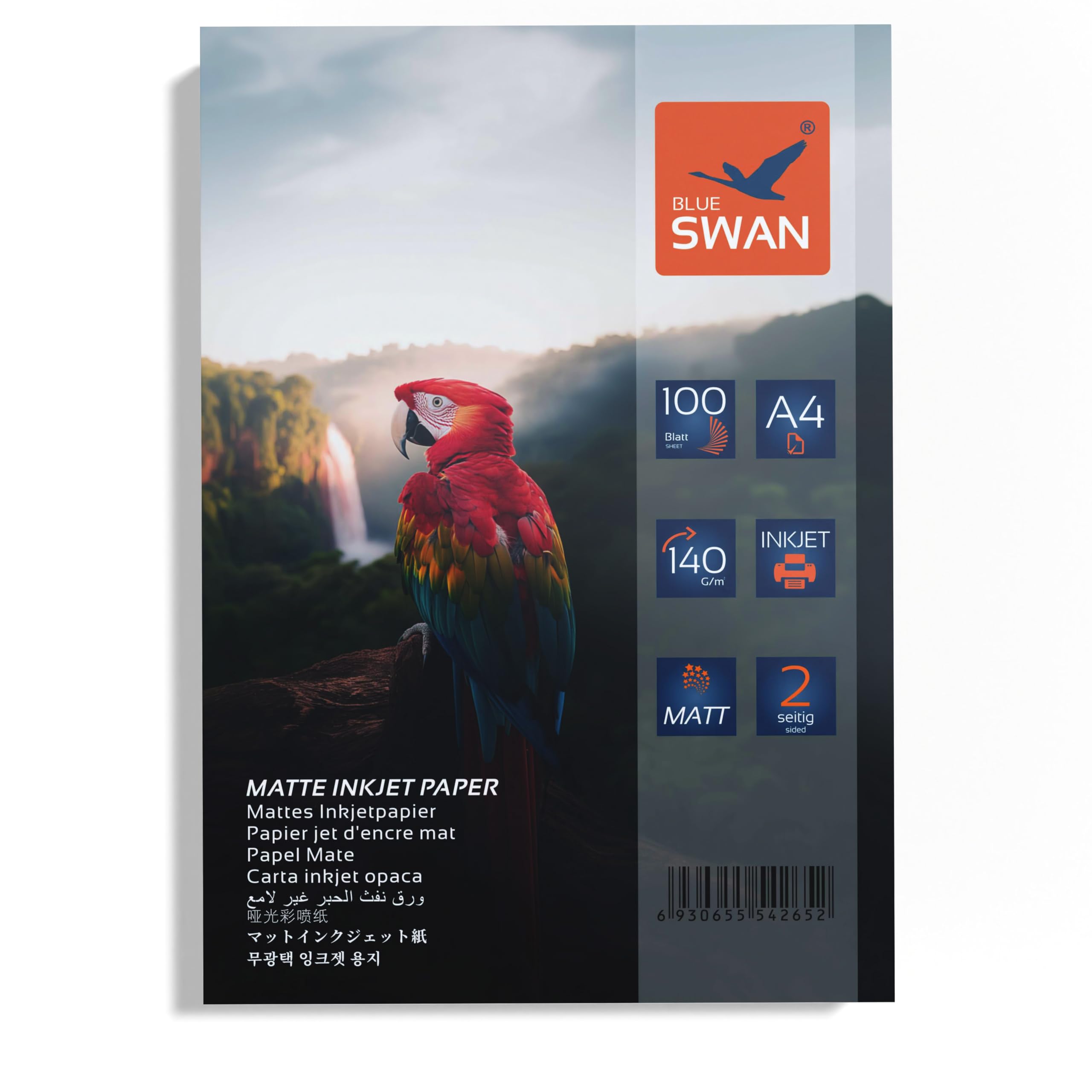BLUE SWAN Carta Fotografica Opaca A4, 100 Fogli, 140 g/m², Fronte-Retro, Alta Brillantezza dei Colori, Bassa Riflettività, Asciugatura Rapida, Compatibile con Stampanti Inkjet