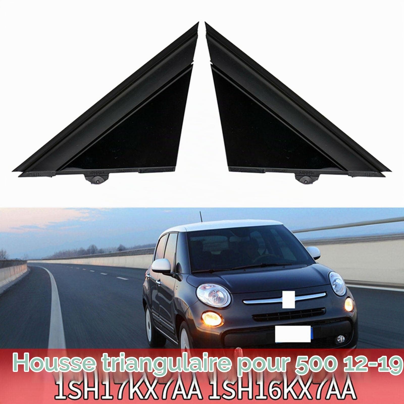 2 pièces couvertures de Drapeau de rétroviseur de Porte de Voiture, Accessoires moulures décoratives Gauche et Droite pour Fiat 500 2012-2019, Noir Brillant