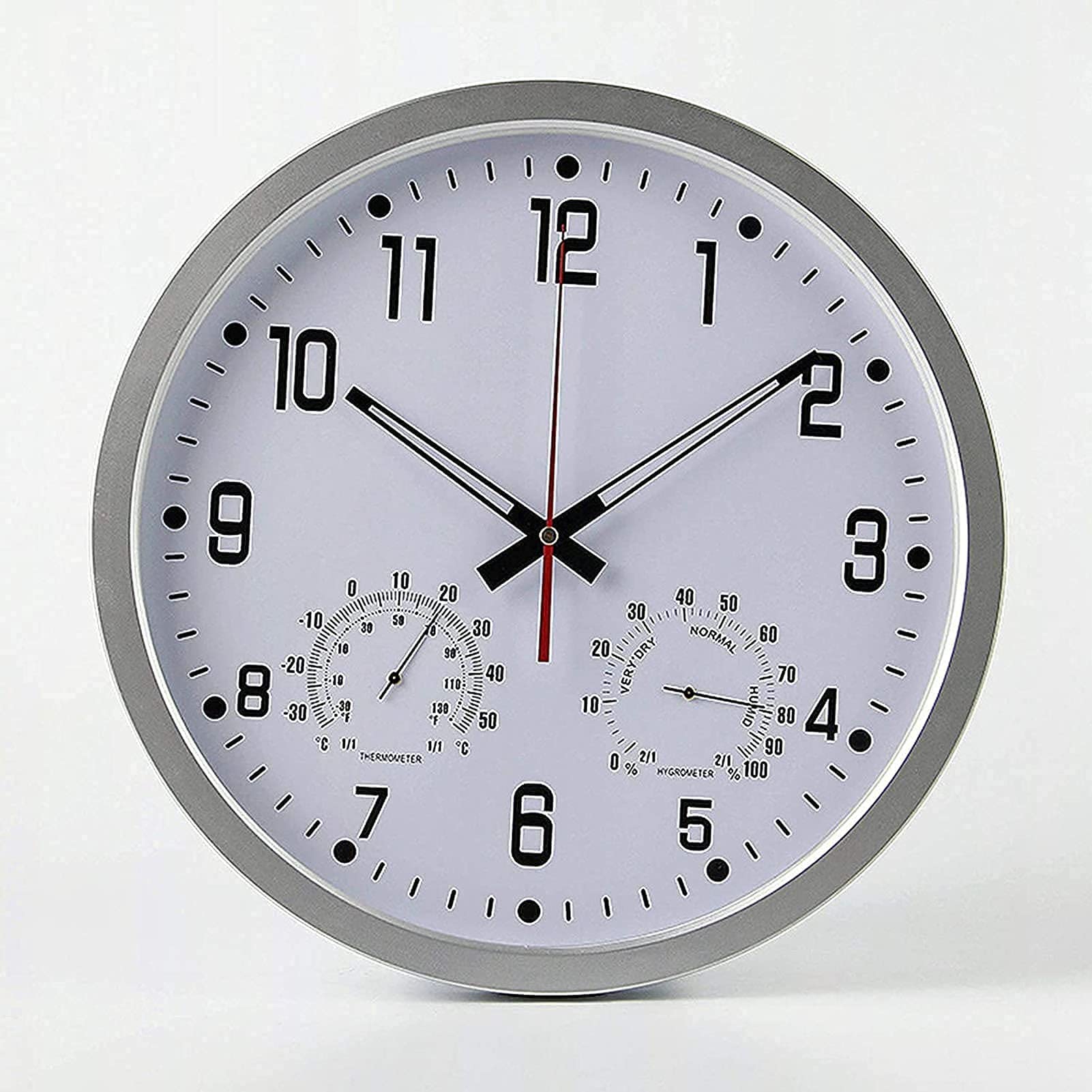 MYUYEE Outdoor Garden Wall Clock, 14 Inch Large Waterproof Garden Clock with Hygrometer Thermometer Waterproof Outdoor Clock Decorative Fen Ornament Outside Clock Mute Wall Cl(Gray)