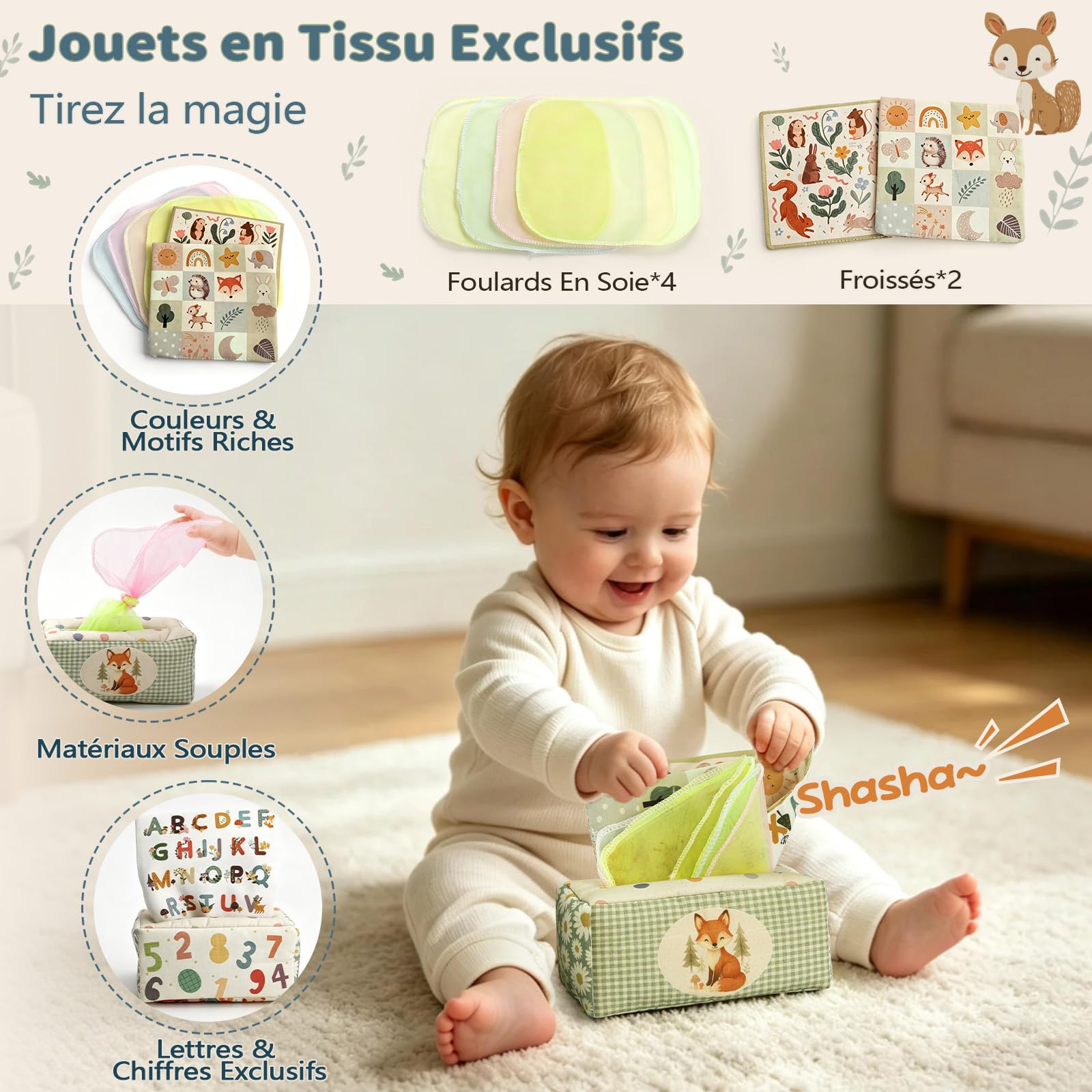 Anook Jouet Bebe 6 Mois, Jeux d’Éveil Bebe 6-12 Mois,6 en 1 Jeux Montessori | Jeux Sensoriel Bebe avec Jouets à Empiler,Boîte à Mouchoirs,Trieur de Formes,Balles Sensorielle Bebe, Cadeau Bébé 6-12 Mois