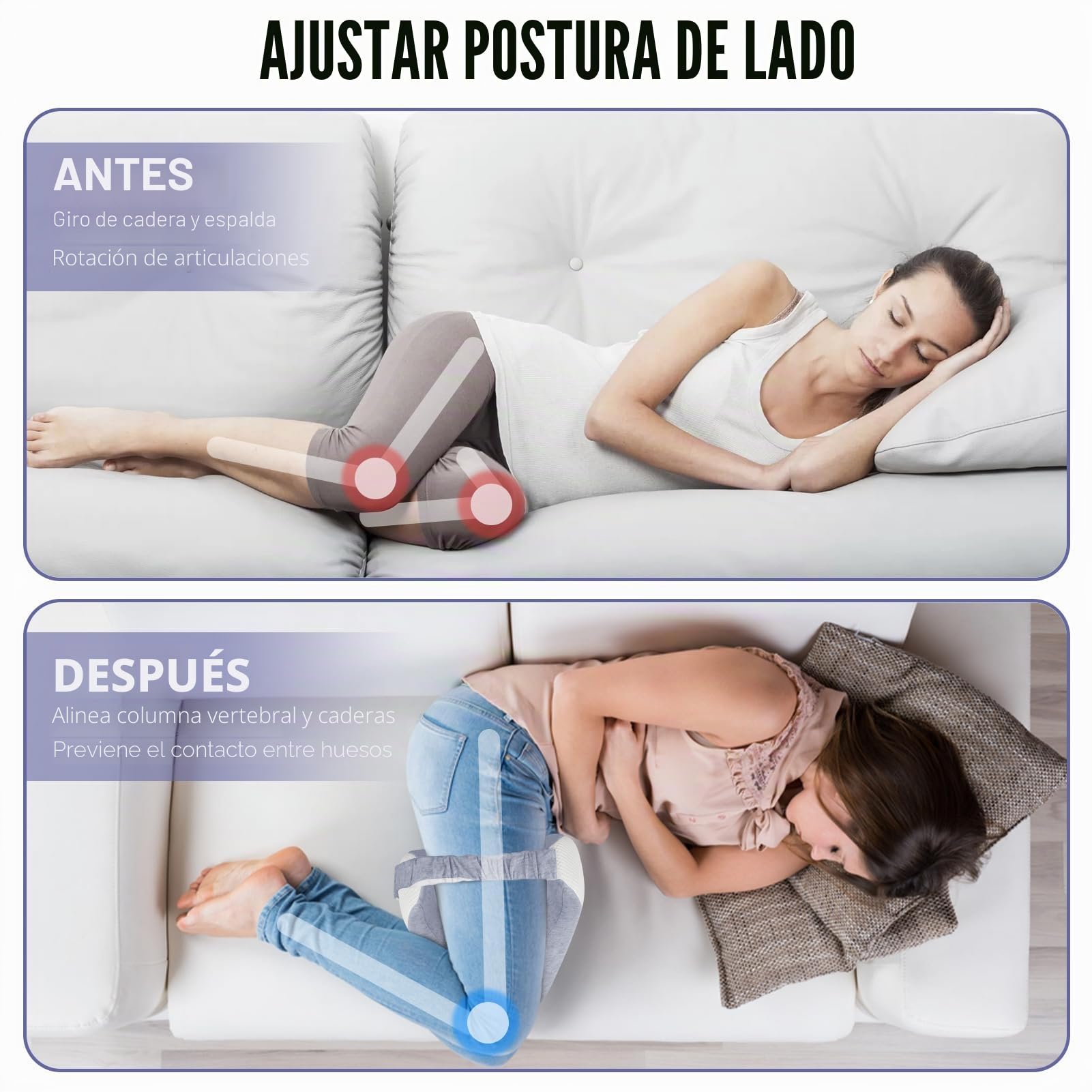 Almohada Piernas Dormir Lado, Cojin Ergoflex Rodillas Entre Viscoelastica Alineadora Ortopédica Almohada Ergonómica Con Ajustable Correas para Embarazadas Alivia Dolor de Espalda Cadera Ciatica
