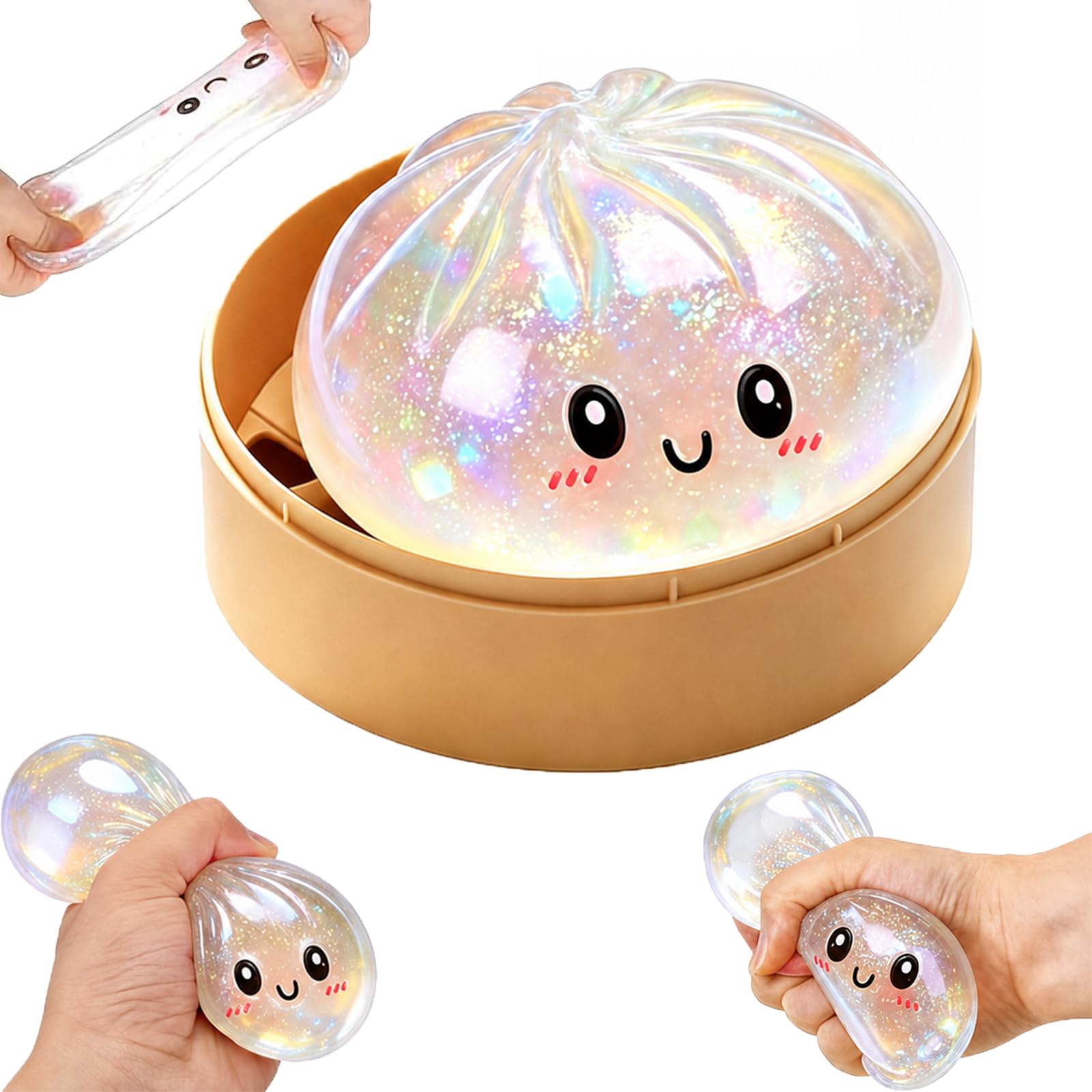 Dumpling Squishies, Glitter Squishy Bao Dumpling Toy, Giant Squishies Dumplings Mystery Box Fidget Squeeze Toys for Anxiety Relief, Sensory Stress Balls for Kids & Adults