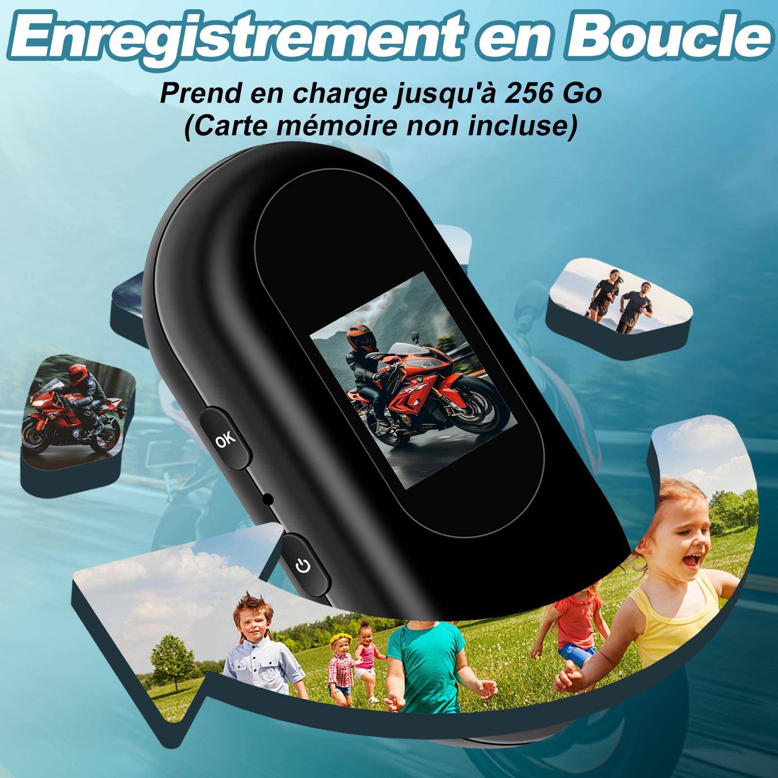 Camera Moto 2K WiFi 120° IP65, Dashcam avec G-Sensor