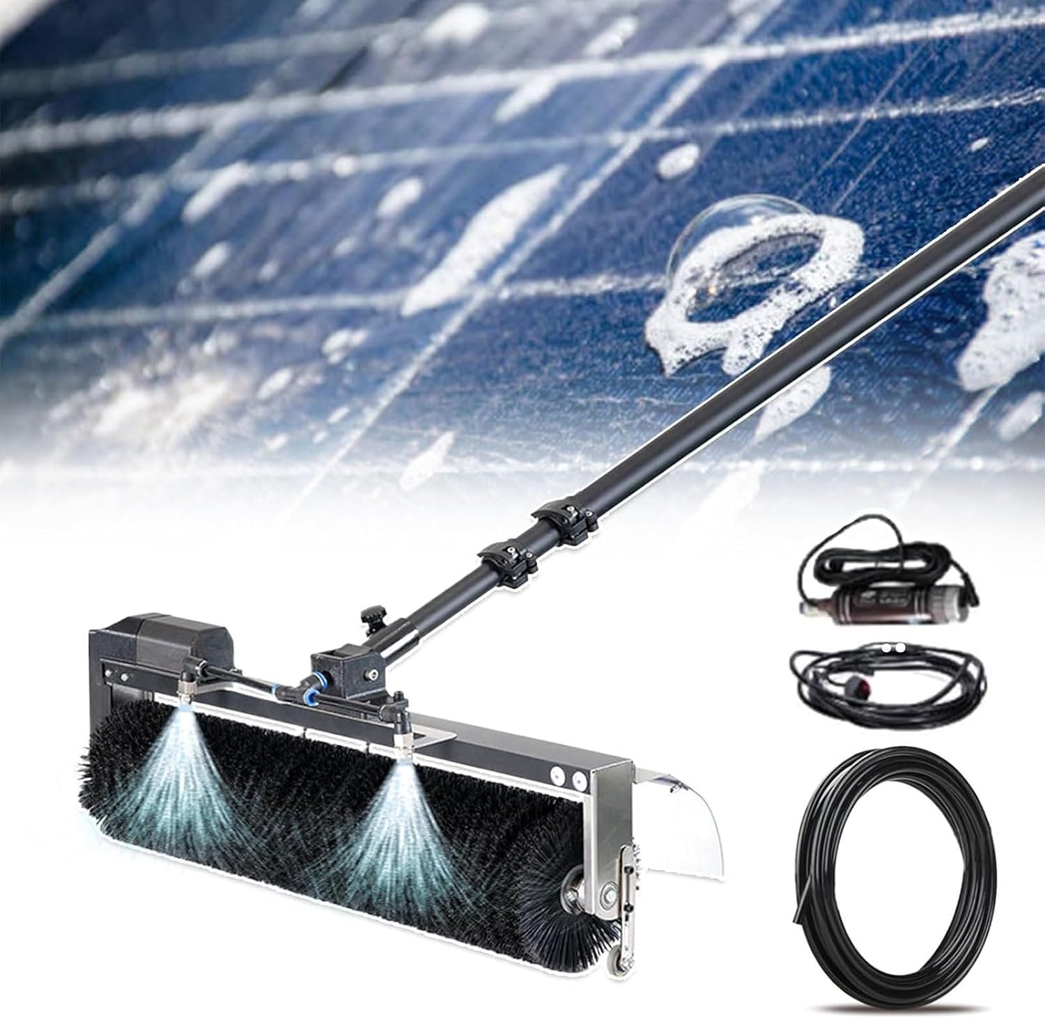 Solar Cleaning Kit, Automatic Rotating Cleaning Brush, Handheld Electric Cleaning Machine, Suitable for Indoor/Outdoor and Car Glass (5.5m)
