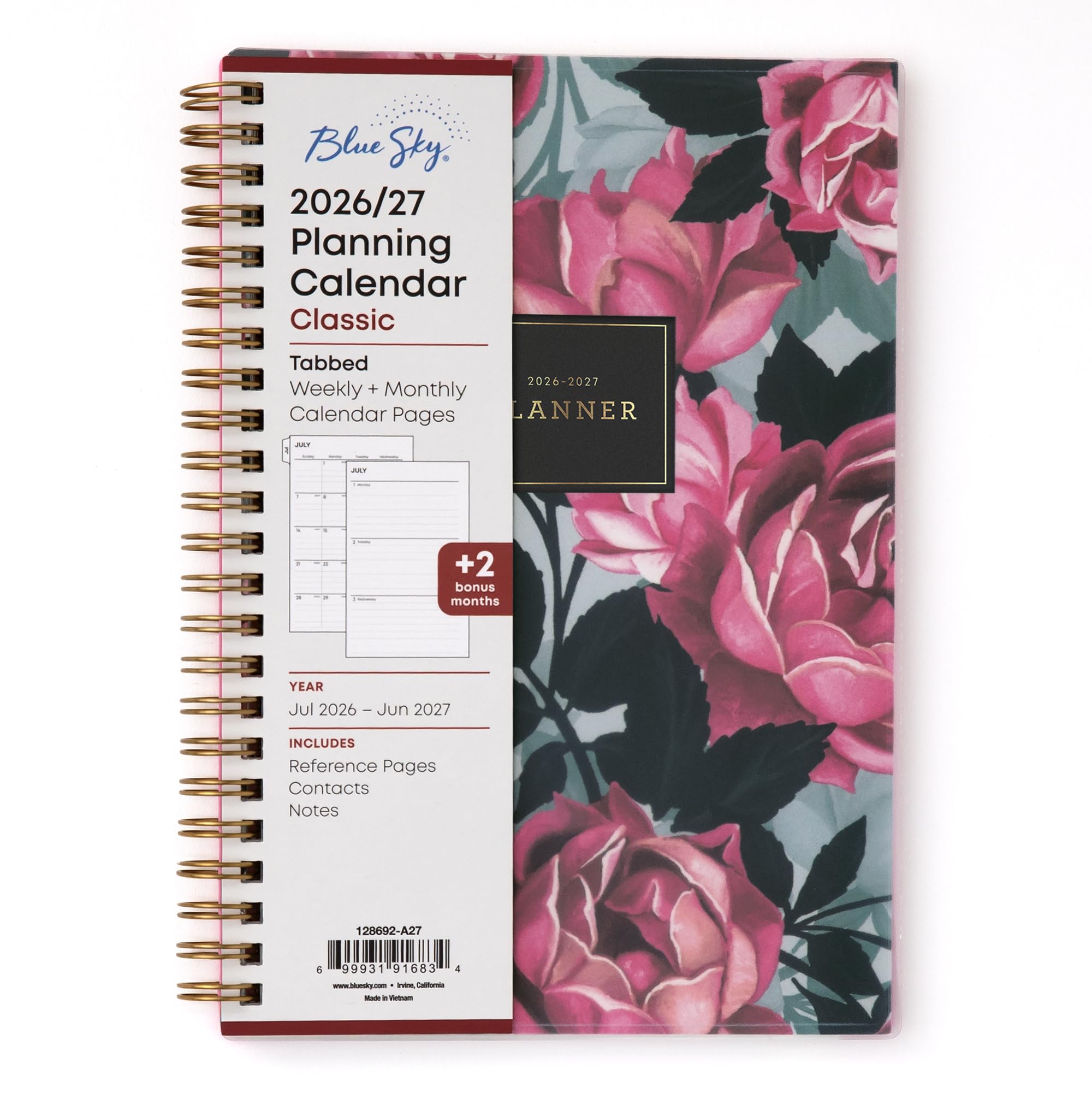 Blue Sky 2026-2027 Weekly and Monthly Academic Year Planner Calendar, July 2026 - June 2027, 5" x 8", Flexible Cover, Wirebound, Laminated Tabs,