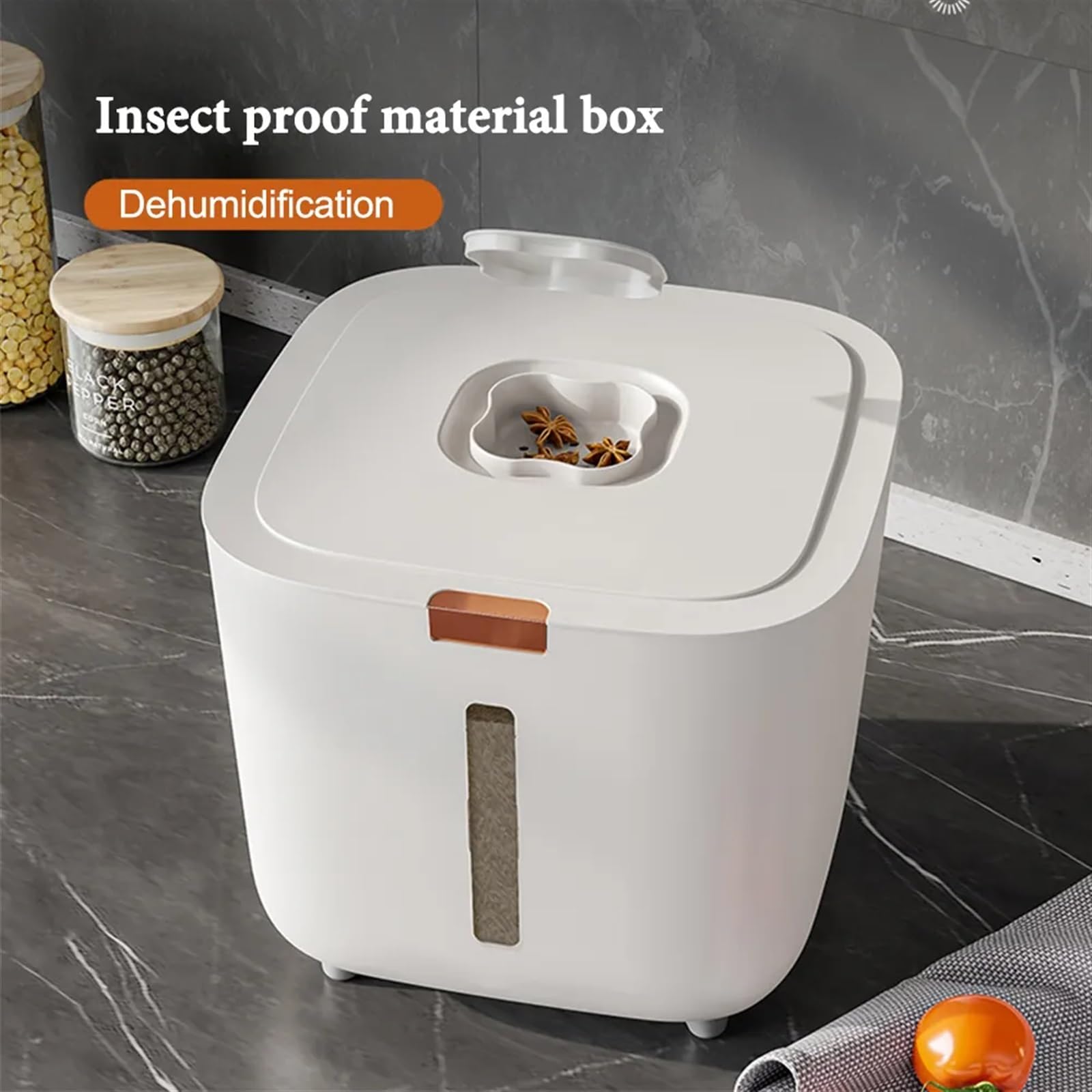 Récipient De Conservation Hermétique Pour Riz Et Céréales 5 Kg | Style Japonais, ABS Alimentaire, Fenêtre Transparente | Gris/beige
