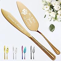 Vista 1 de STREADVE Juego de cuchillos y servidores grabados para tartas de boda, utensilios de corte personalizados para novia, novio, cortador personalizado