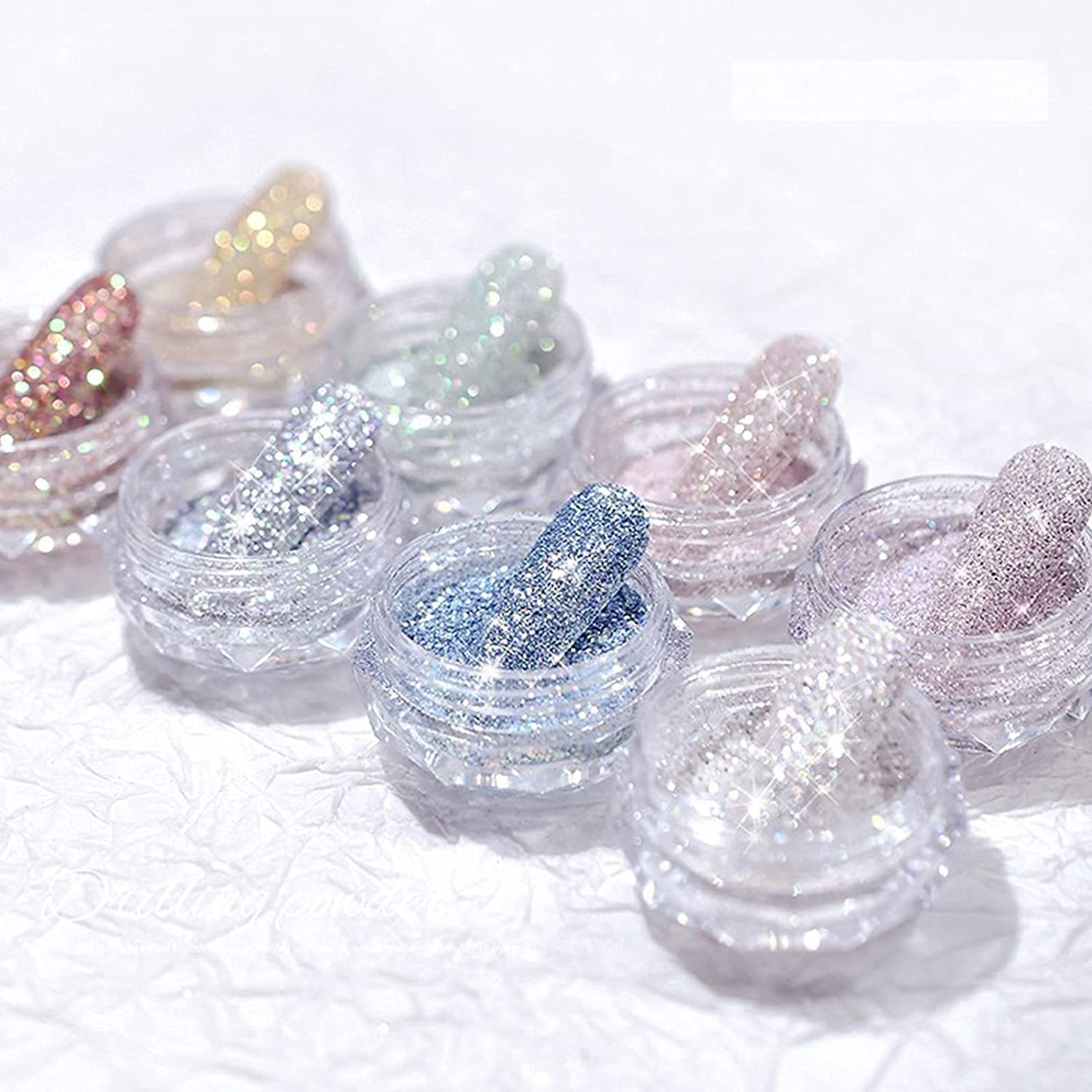 1 / 8pcs Glitter Nail Art Pigment Pigment Polvere, Nail Art Specchio Pigmento Polvere in Polvere Scintillio Giorno Rosa Branzini Chrome Chrome Powder (Color : 8Pcs)