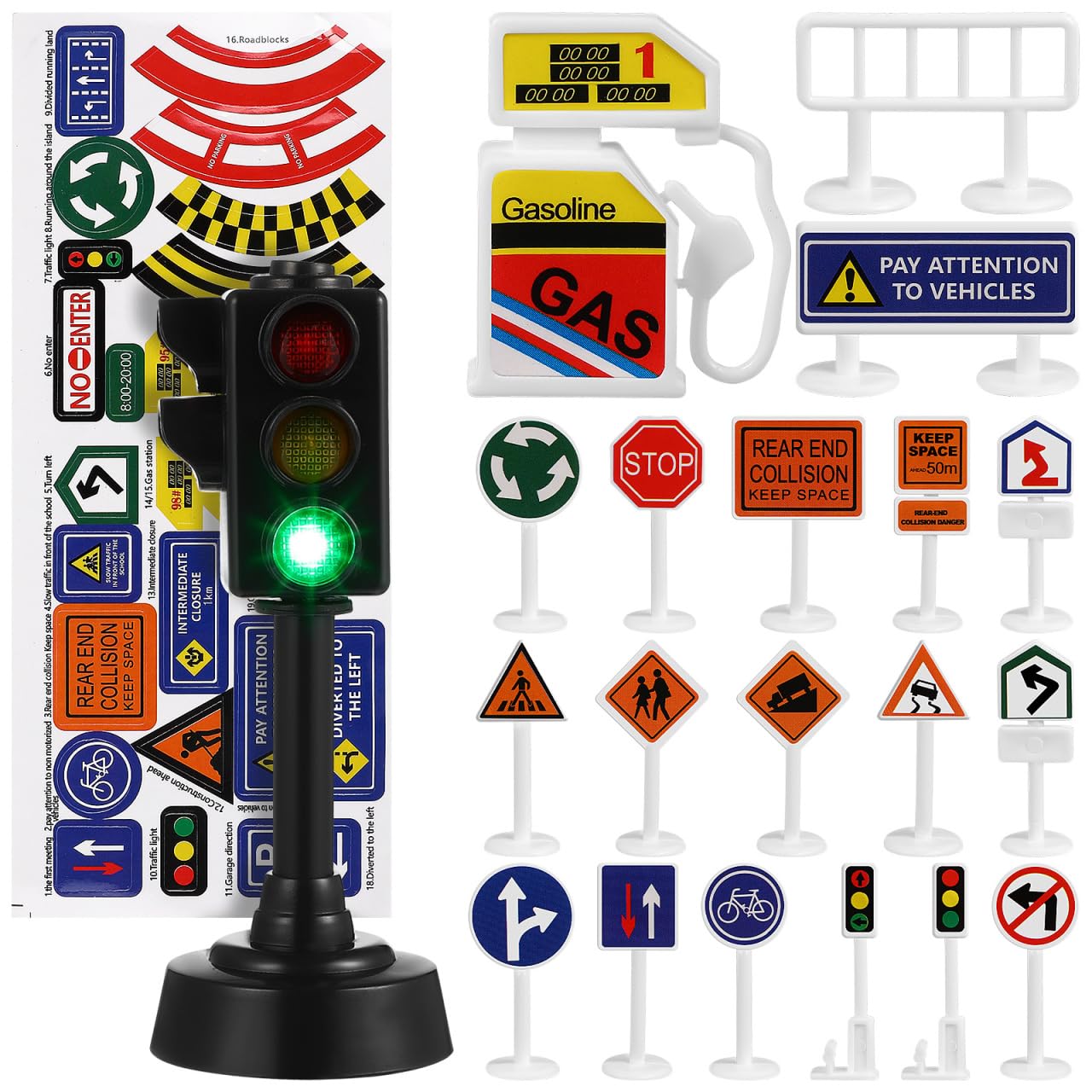 Toddmomy 56 Pcs Play Traffic Signs Set with 2 Light Models, Educational Road Signs Toy for Kids, Parent-Child Interaction, Assorted Colors, Plastic, Ideal for Learning Traffic Rules and Safety