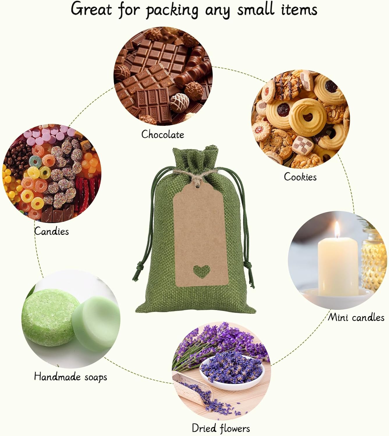 Tapleap Green Small Gift Bags with Drawstring - 30Pcs 4x6 Burlap Sacks for Wrapping Valentine's Day Favors, Soap, Jewelry, Crosses Games, Marble Sets, For Small Business, Birthday, Wedding - Image 3