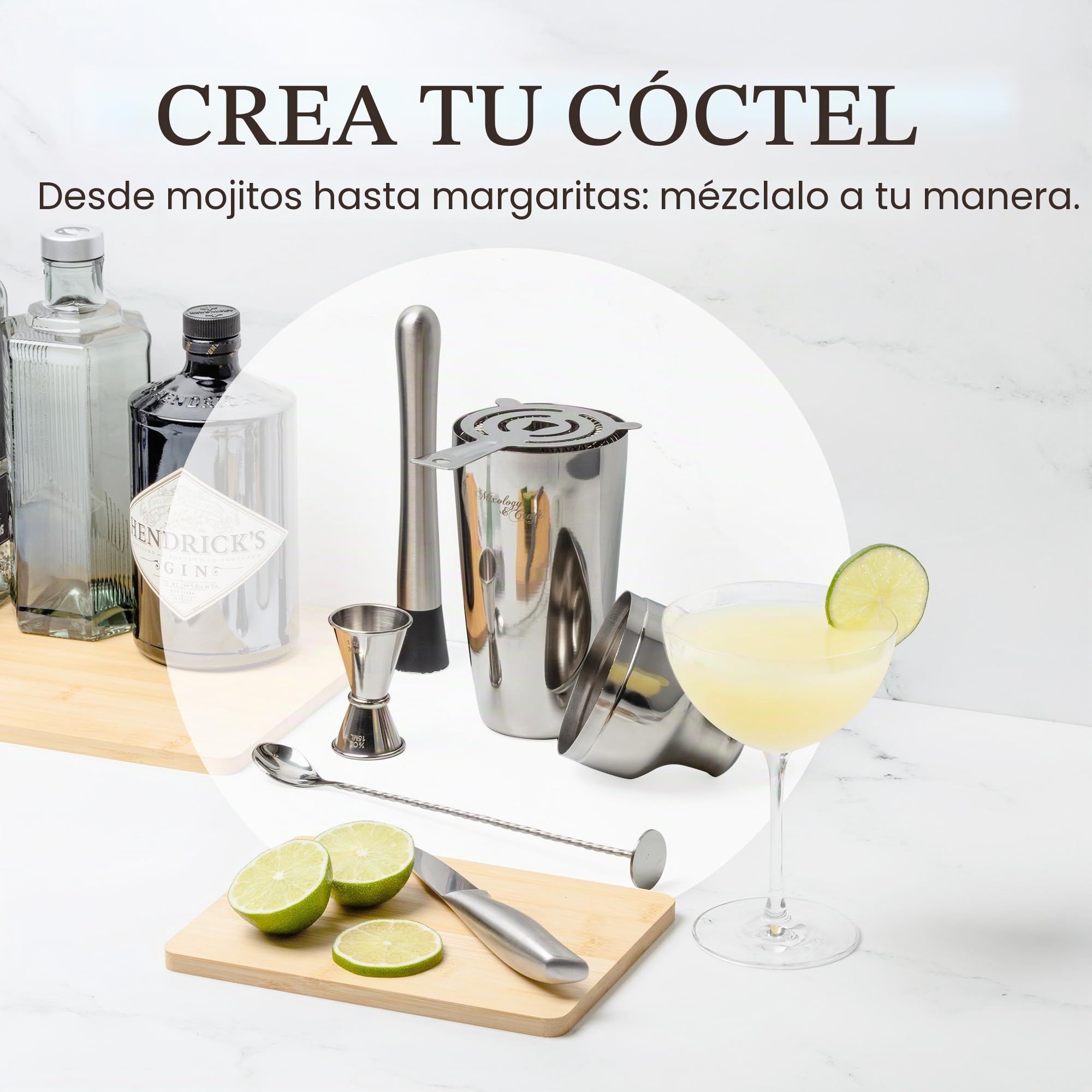 Mixology Bartender Kit: 10-Piece Bar Tool Set with Mahogany Stand | Perfect Home Bartending Kit and Martini Cocktail Shaker Set For a Perfect Drink Mixing Experience | Fun Housewarming Gift (Silver)