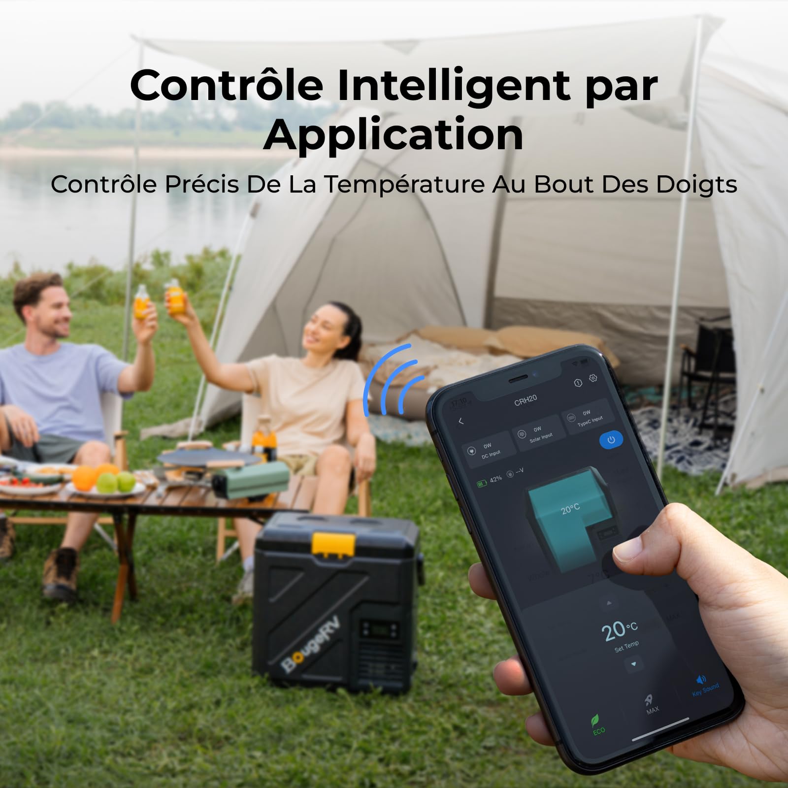 BougeRV CRH20 20L Glacière à Batterie 240Wh 12V 230V Compresseur Portable IPX4 -20°C~20°C