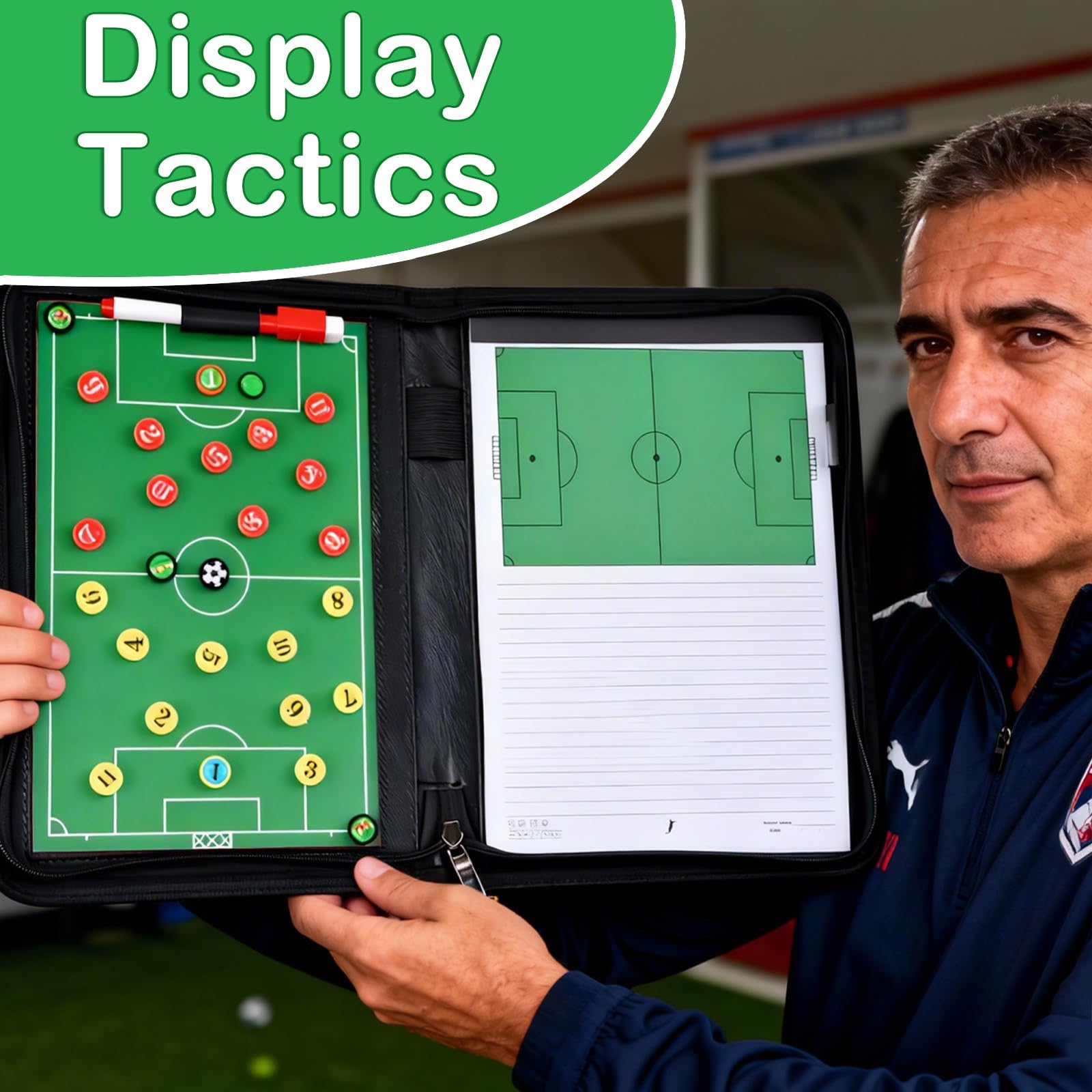 Taktikmappe Fußball,Trainer Taktiktafel Fußball Mit Pfeife,Fußball Taktiktafel,Taktikboard Fussball,Klappbar Trainermappe Für Spielanalyse,Trainingsplanung,Marker Stift Enthalten Magnetische Chips
