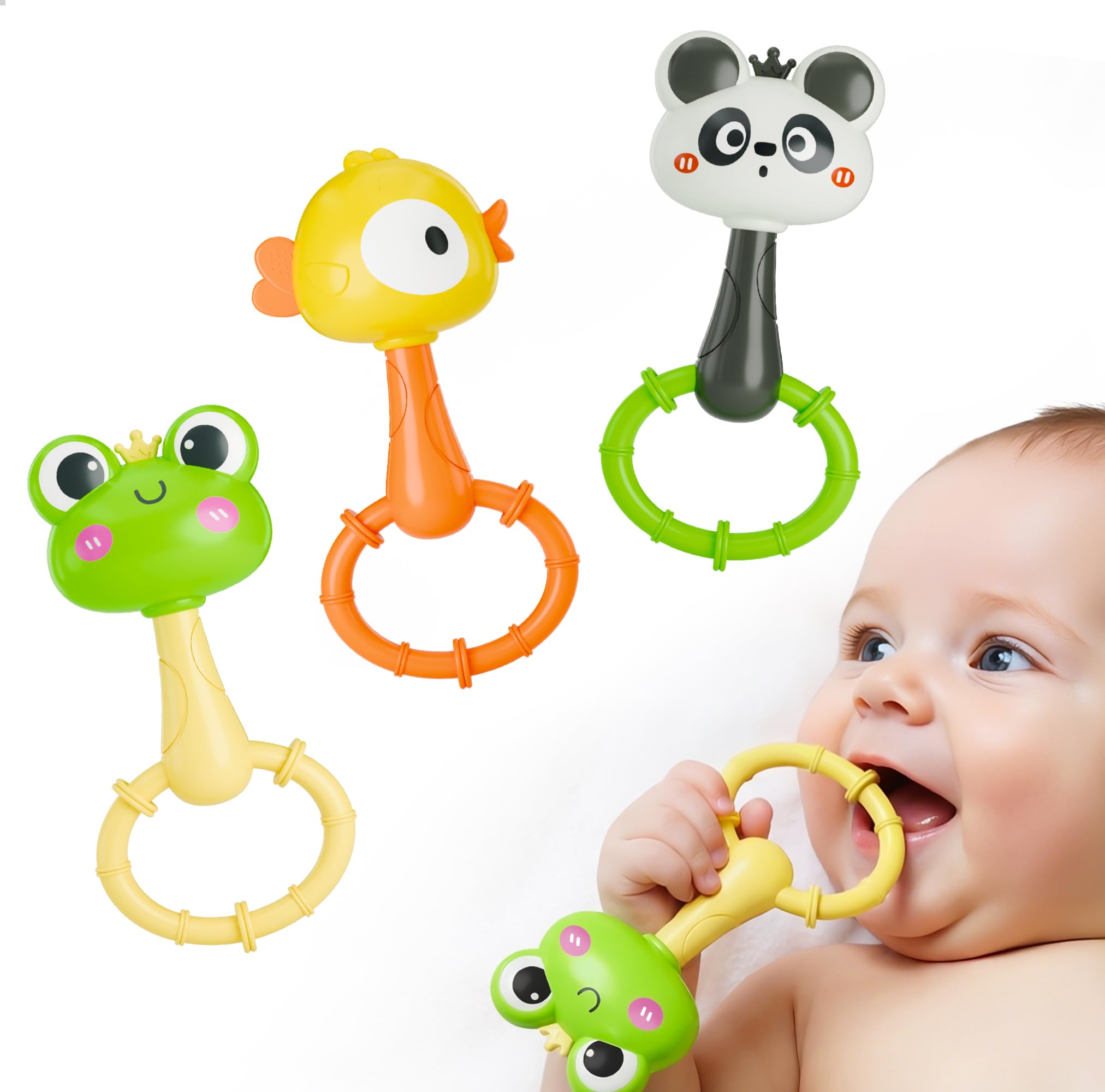 iPlay iLearn Baby Maracas Rattle Toy Infant Animal Shaker Rattles Set Newborn Sensory Teething Rings Tummy Time Carseat