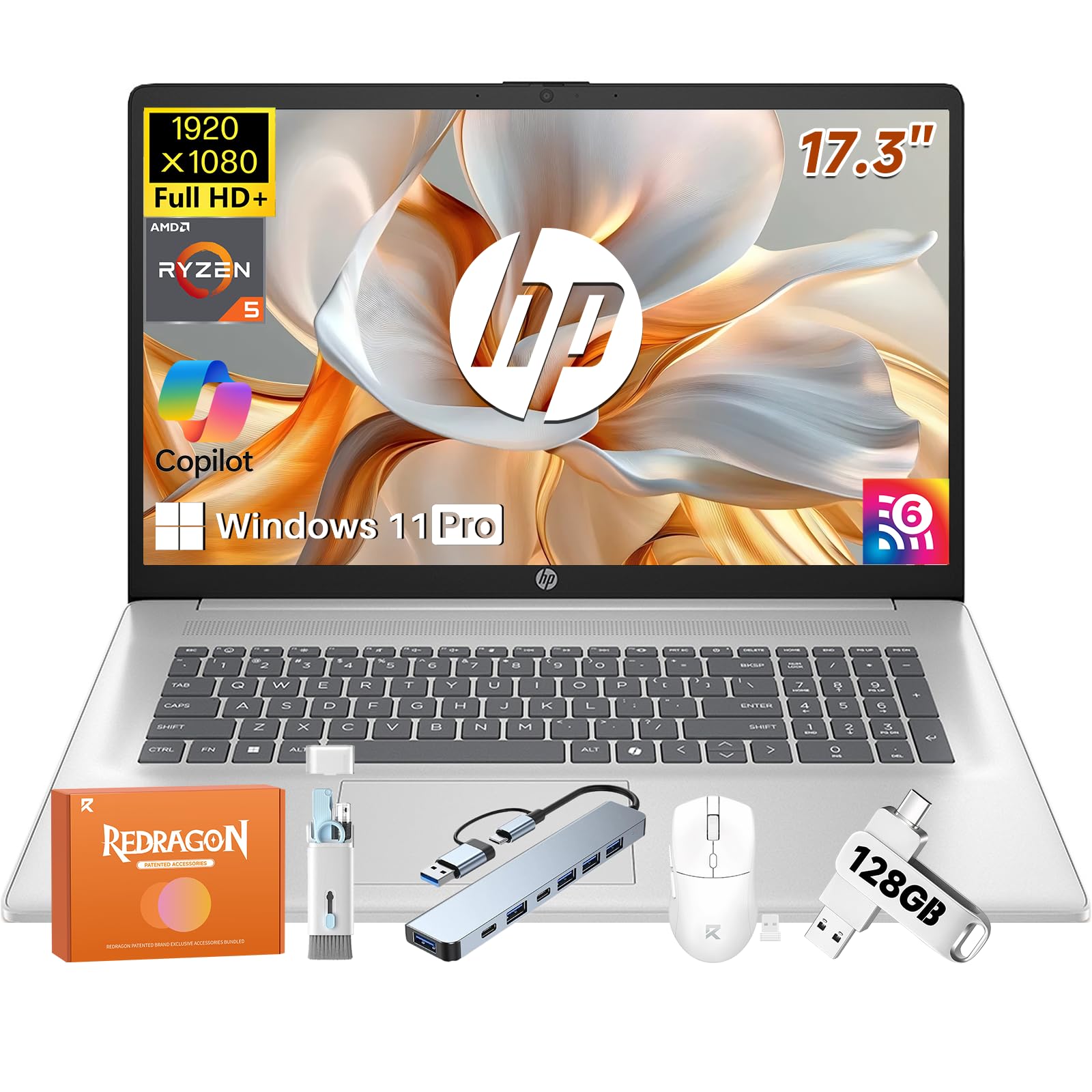 2025 17 inch Laptop for Business Student, AMD Ryzen 5 7430U, 17.3" FHD IPS Anti-Glare Display, 32 GB RAM, 1 TB SSD, AMD Radeon GPU, Copilot Key, Windows 11 Pro, Wi-Fi 6, Long Battery Life