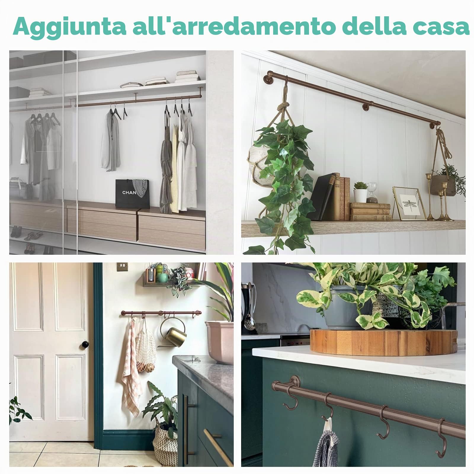 Rothley Appendiabiti da appendere per pentole: 60 cm, in acciaio inox, per pentole e padelle, montaggio a parete, per cucina e cucina, con ganci (rame anticato)