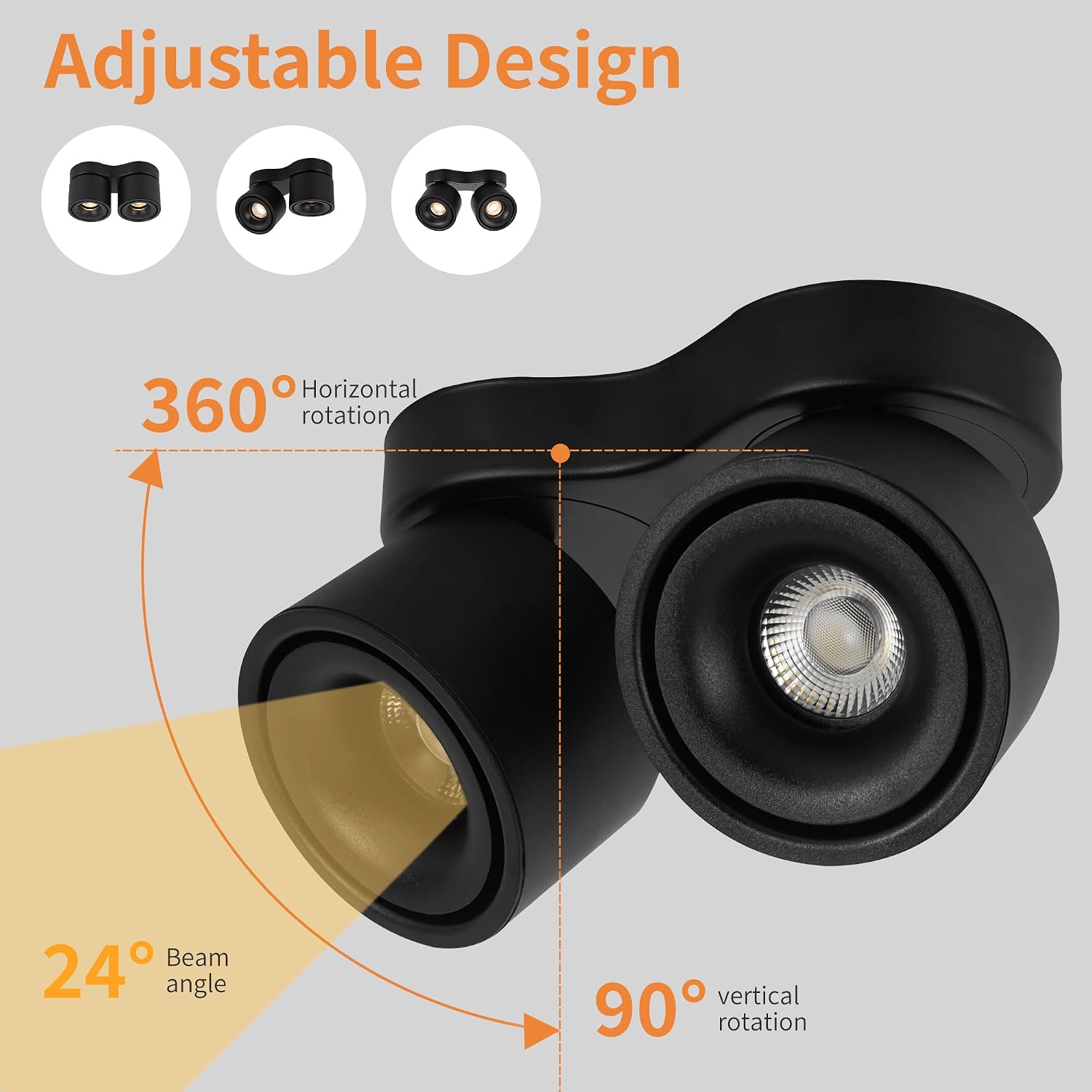 24W LED Dimmable Ceiling Spotlight 5CCT 2700K/3000K/3500K/4000K/5000K, Adjustable Indoor Directional Spotlight Fixtures for Living Room Hallway Gallery Art Light,Black