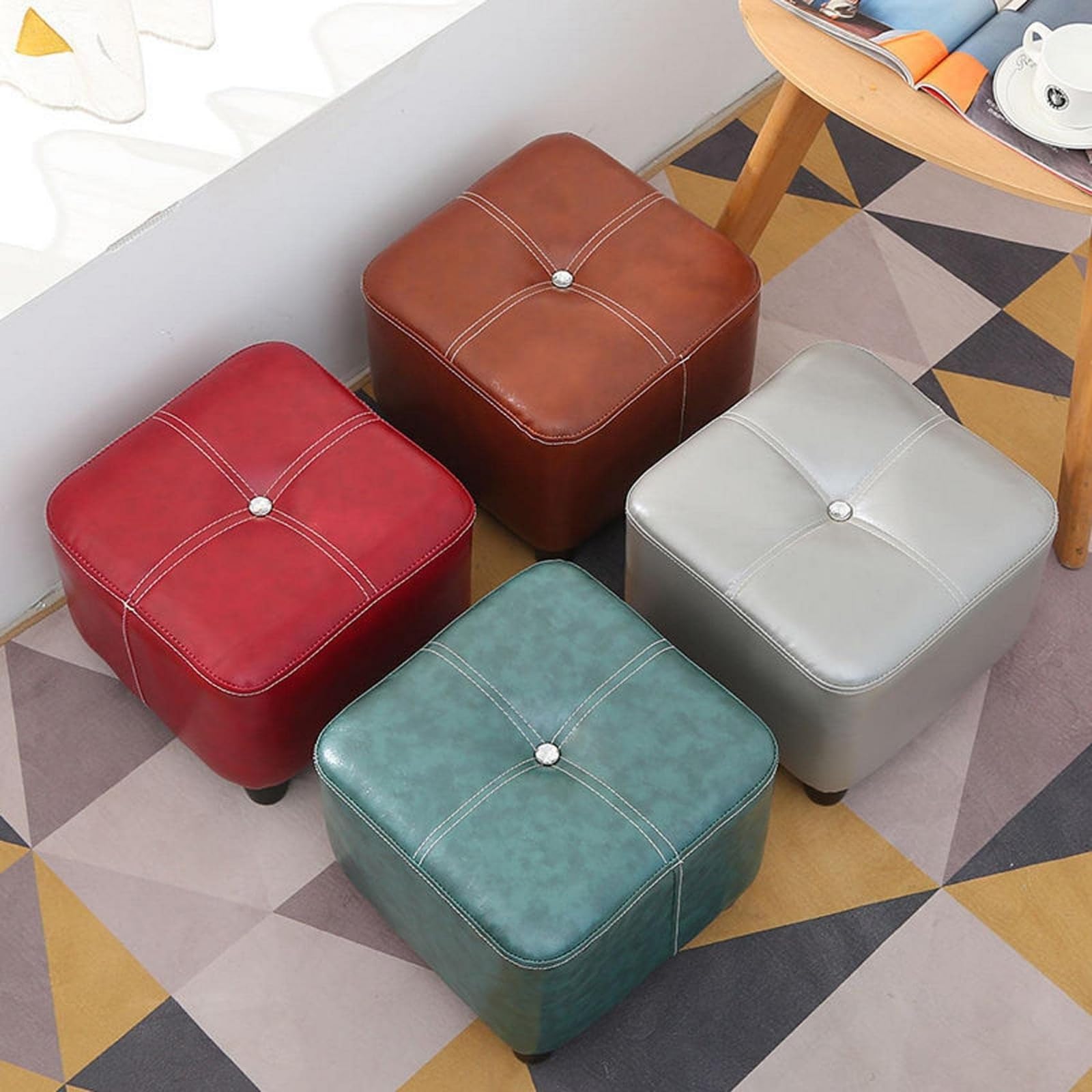 Ottoman Foot Stool Leather Soft Anti-Slip Easy to Clean Shoe