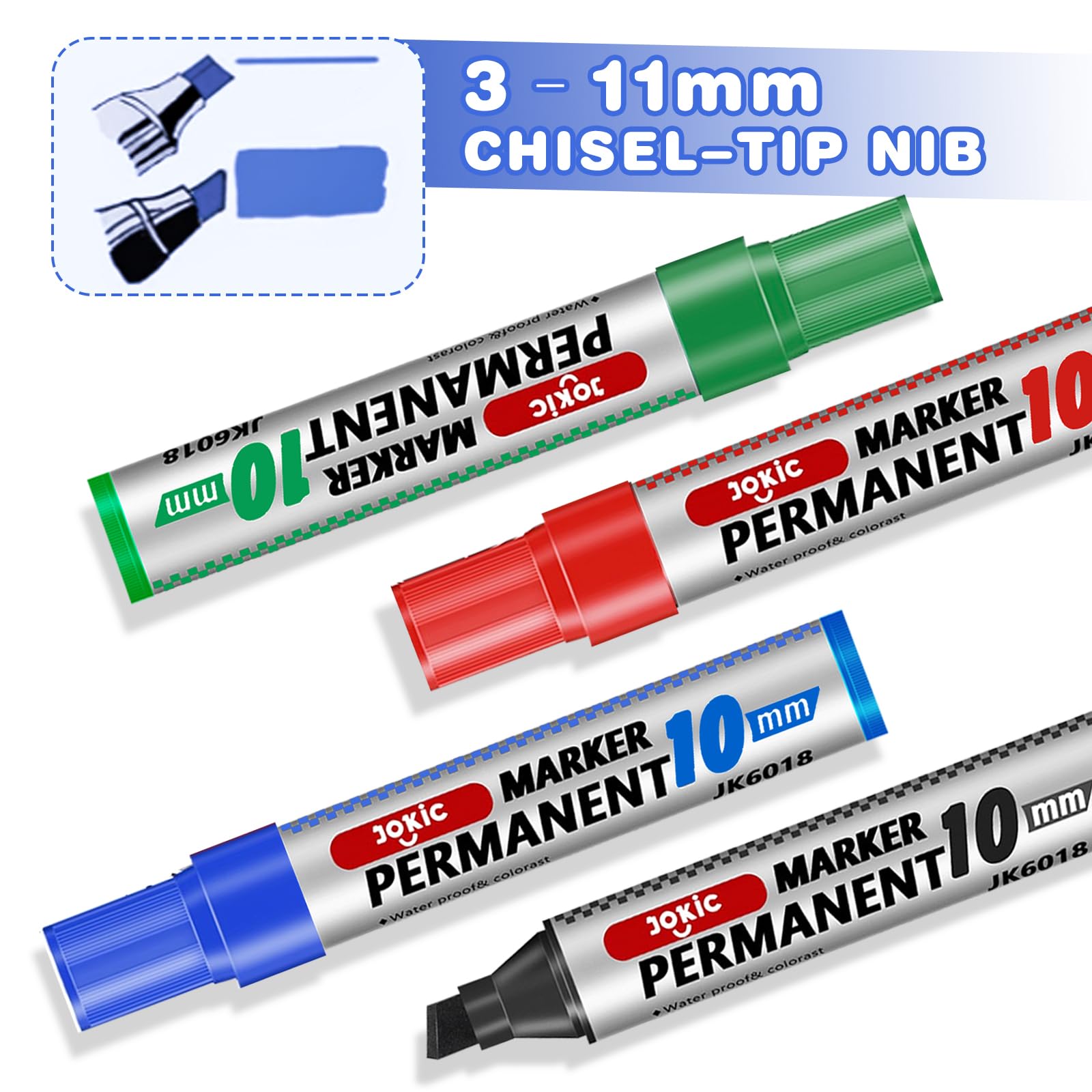 Pennarello permanente, impermeabile, nero, rosso, blu, verde, 9 penne impermeabili, punta a cuneo, 3 mm - 11 mm, matita permanente, ad asciugatura rapida, per acrilico, vetro, legno, metallo