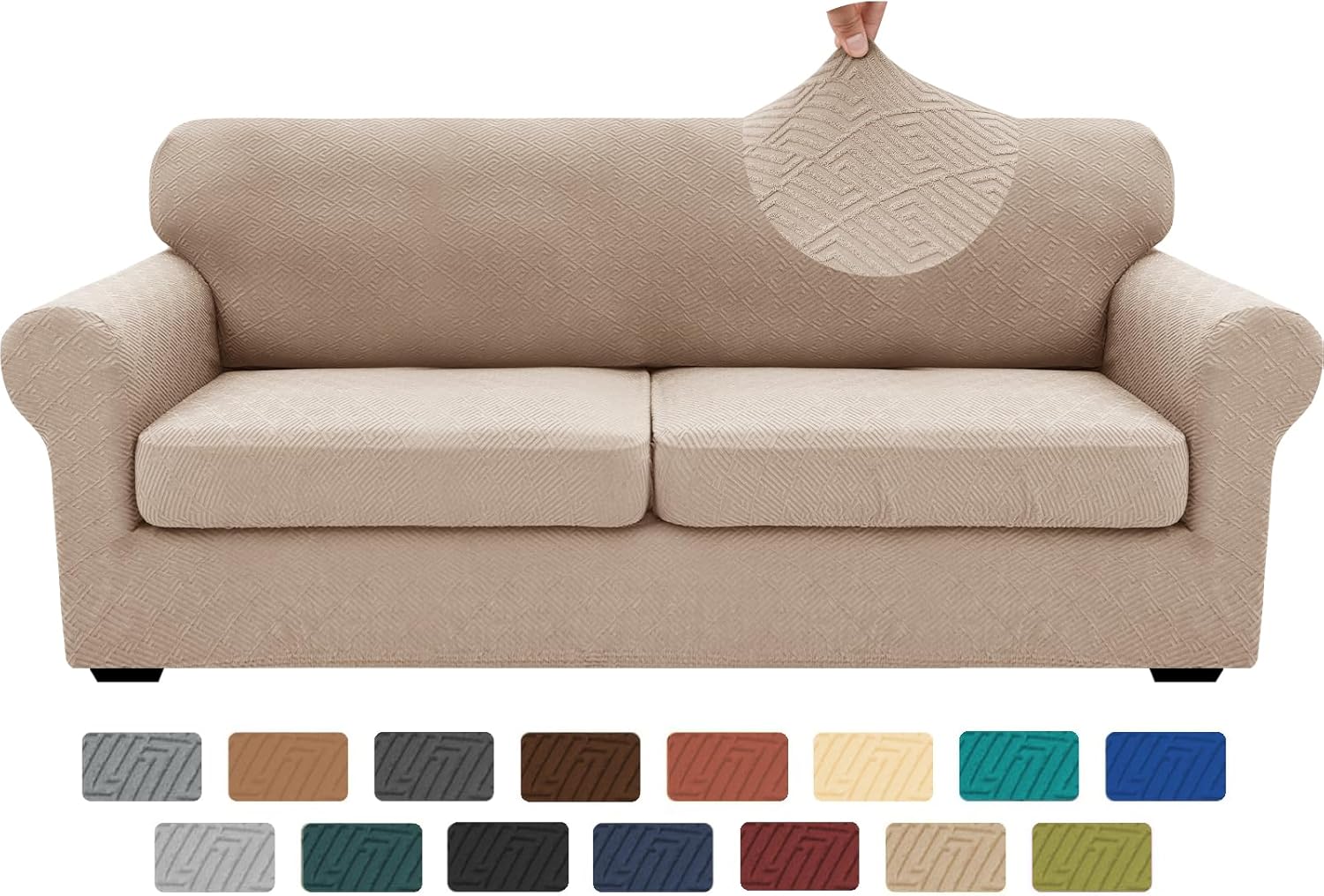 XINEAGE 2025 New 3 Pieces Couch Covers for 2 Extra Large Cushion Sofa Super Stretch Sofa Cover for 2 Large Seat Cushion Universal Loveseat Slip Cover for Living Room (Khaki), 71"-91"(2 Cushions) 71"-91"(2 Cushions) Khaki