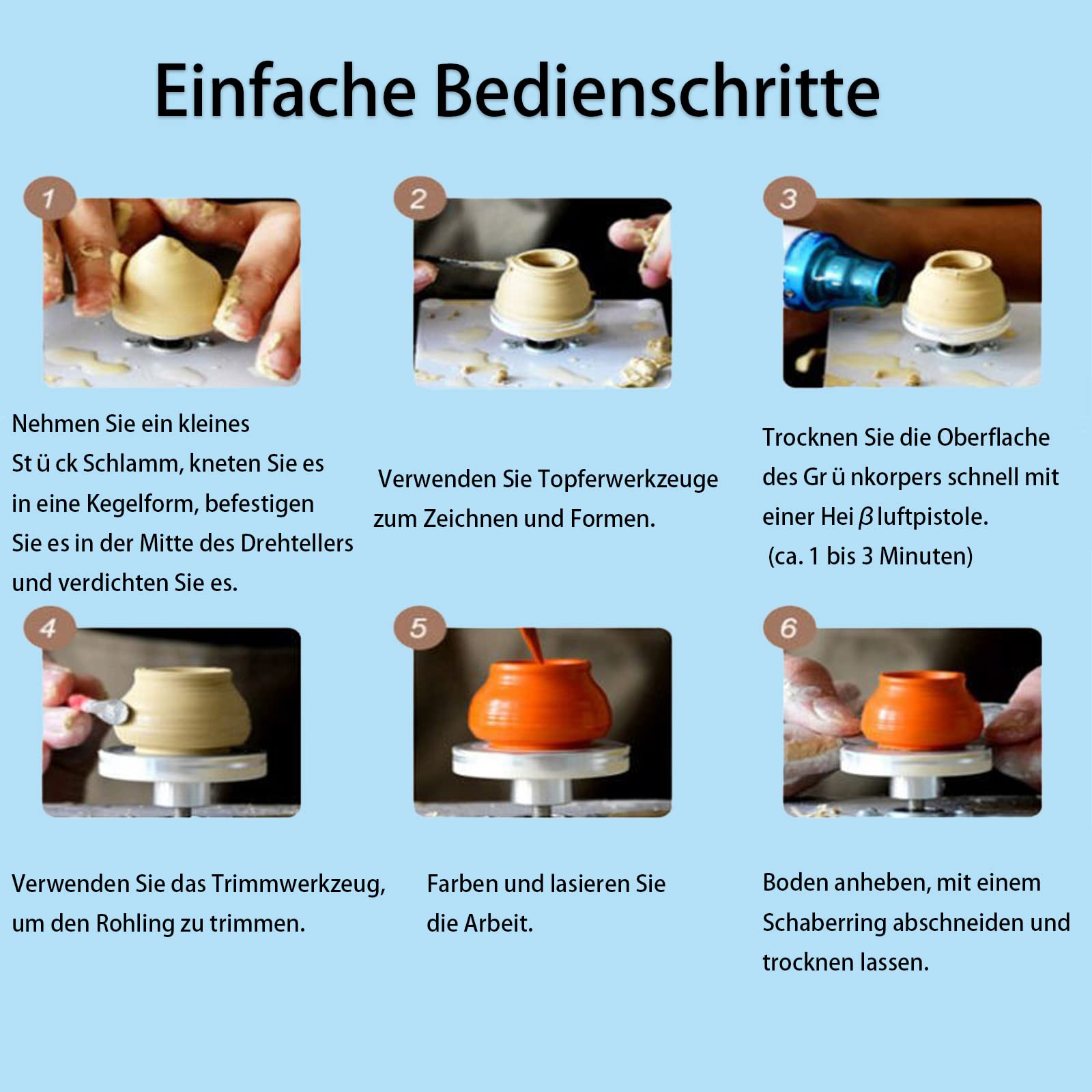 DYOUen Elektrische Töpferscheibe -Tonmaschine Mit 10 cm Drehteller und Abnehmbarem ABS Schallwand Pottery Wheel Drehteller Elektrisch Minitopf Töpferset für Anfänger Weihnachten