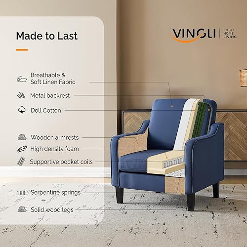 Miniatura 166 de VINGLI Silla decorativa moderna de mediados de siglo, sillas decorativas de tela beige para sala de estar, sillón tapizado, sofá con brazos