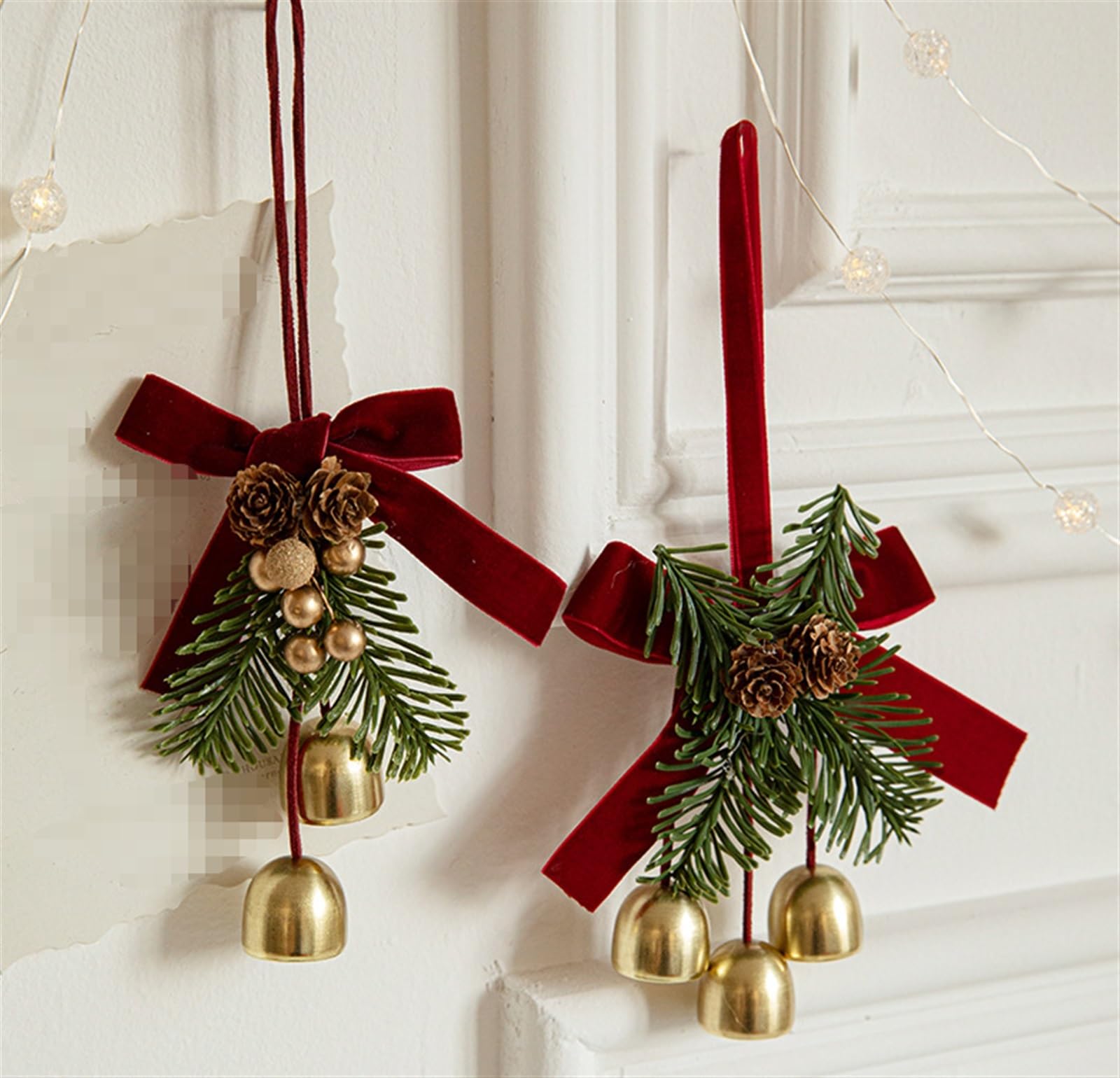 Campanelle Natale Ornamento Campana da Slitta in Ottone su Fiocco in Cordoncino di Cuoio Ornamenti for L'Albero Natale for La Casa Decorazioni(16x11cm)