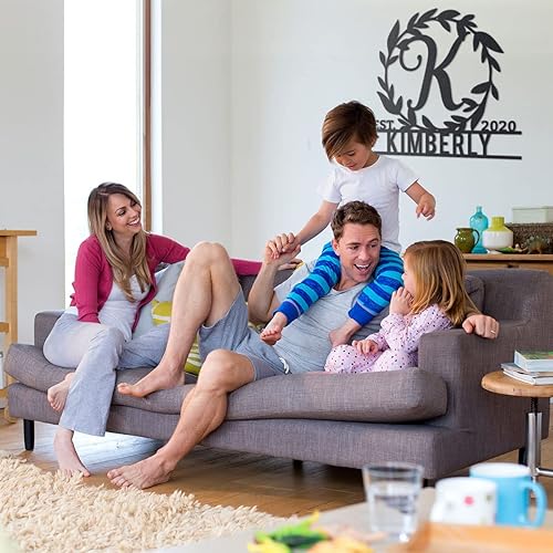 Miniatura 2 de RealSteel Arte de pared de metal personalizado, letra de monograma personalizada con corona decorativa, nombre de la familia, regalo personalizable