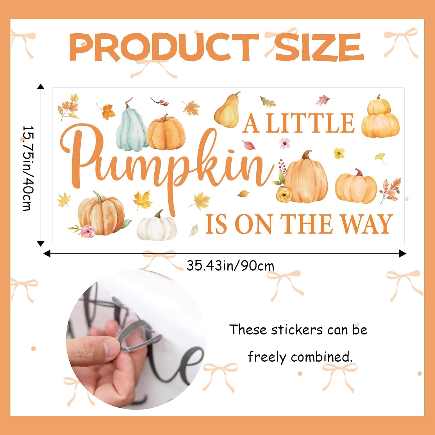A Little Pumpkin is On The Way Decal - Autumn Fall Pumpkins Backdrop Decals for Baby Shower Party Decorations, Halloween Balloon Arch Sticker for Gender Reveal Party Supplies
