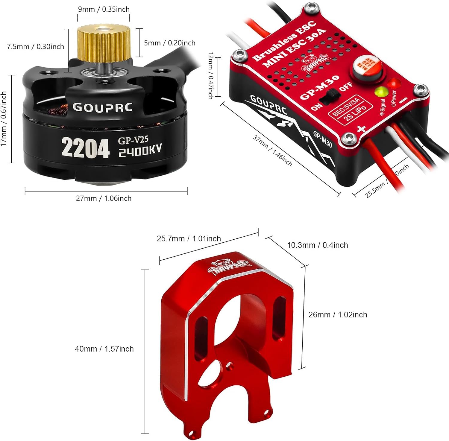 GOUPRC Upgarde 30A Brushless Esc & 2204 2400KV Brushless Outrunner Motor with Transmission and Replacement Gears Combo Kit for SCX24 RC Crawler Axial 1/24 RC Car Truck