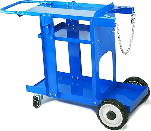 Foxngear - Carro de soldadura para soldador TIG MIG, cortador de plasma, almacenamiento de botellas de gas, estantes de 3 niveles, color azul
