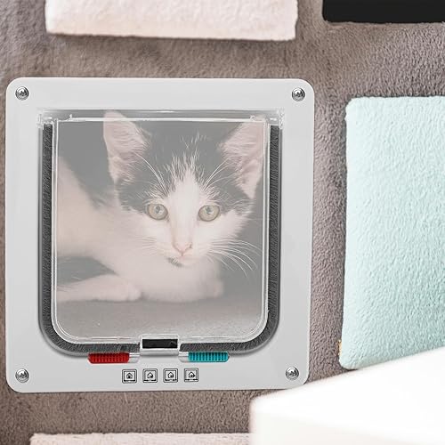 Miniatura 7 de Puerta de gato con cerradura para puertas interiores con sistema de bloqueo seguro ajustable, solapa interior para mascotas para gatos y mascotas