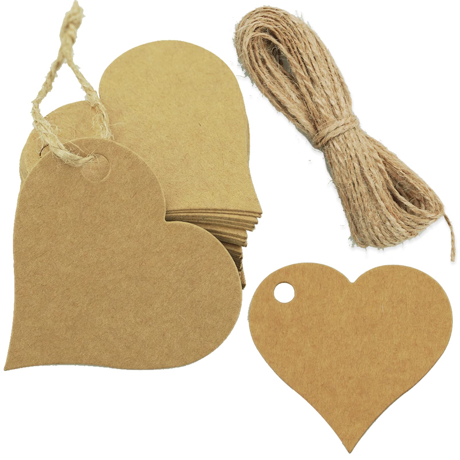 Szcxdkj Brown 100Pcs Heart Blank Gift Tags, Kraft Paper Lables With String For Wedding Valentine's Day