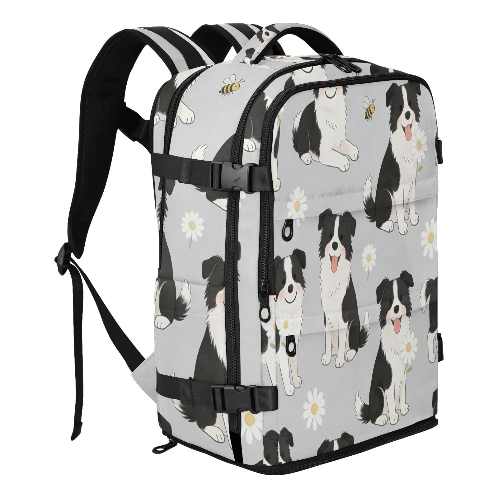 Plecak podręczny do samolotów torba na laptopa 15,6 cala dla | Wodoodporna lekka męska torba robocza kreskówka Border Collie szara torba na laptopa 15,6 cala dla mężczyzn praca bultos para