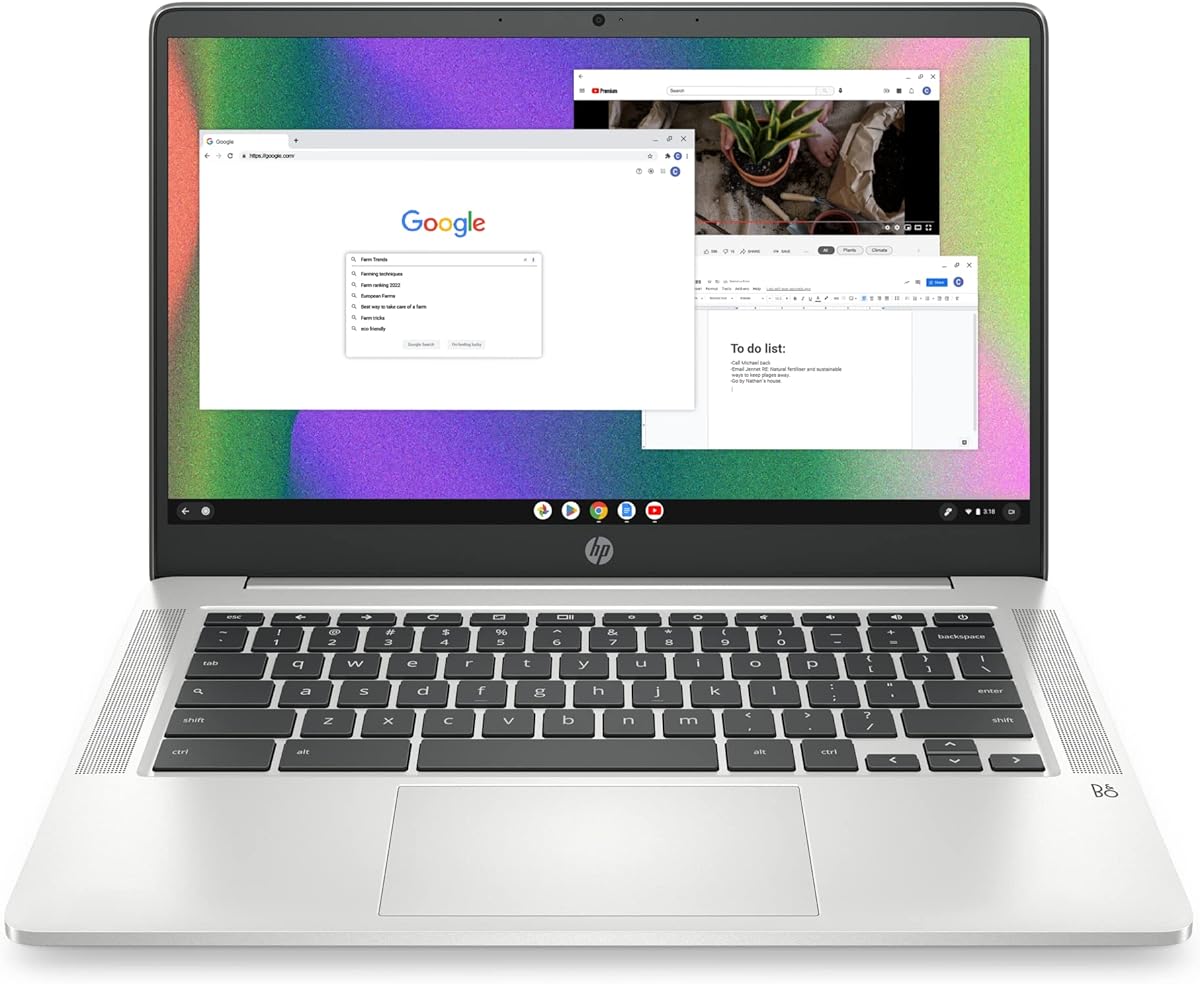 HP Chromebook 14 Laptop, Intel Celeron N4120, 4 GB RAM, 64 GB eMMC, 14" HD Display, Chrome OS, Thin Design, 4K Graphics, Long Battery Life, Ash Gray Keyboard (14a-na0226nr, 2022, Mineral Silver) : Electronics