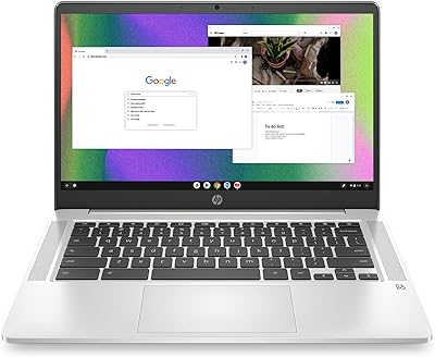 HP Chromebook 14 Laptop, Intel Celeron N4120, 4 GB RAM, 64 GB eMMC, 14 HD Display, Chrome OS, Thin Design, 4K Graphics, Long Battery Life, Ash Gray Keyboard 14a-na0226nr, 2022, Mineral Silver