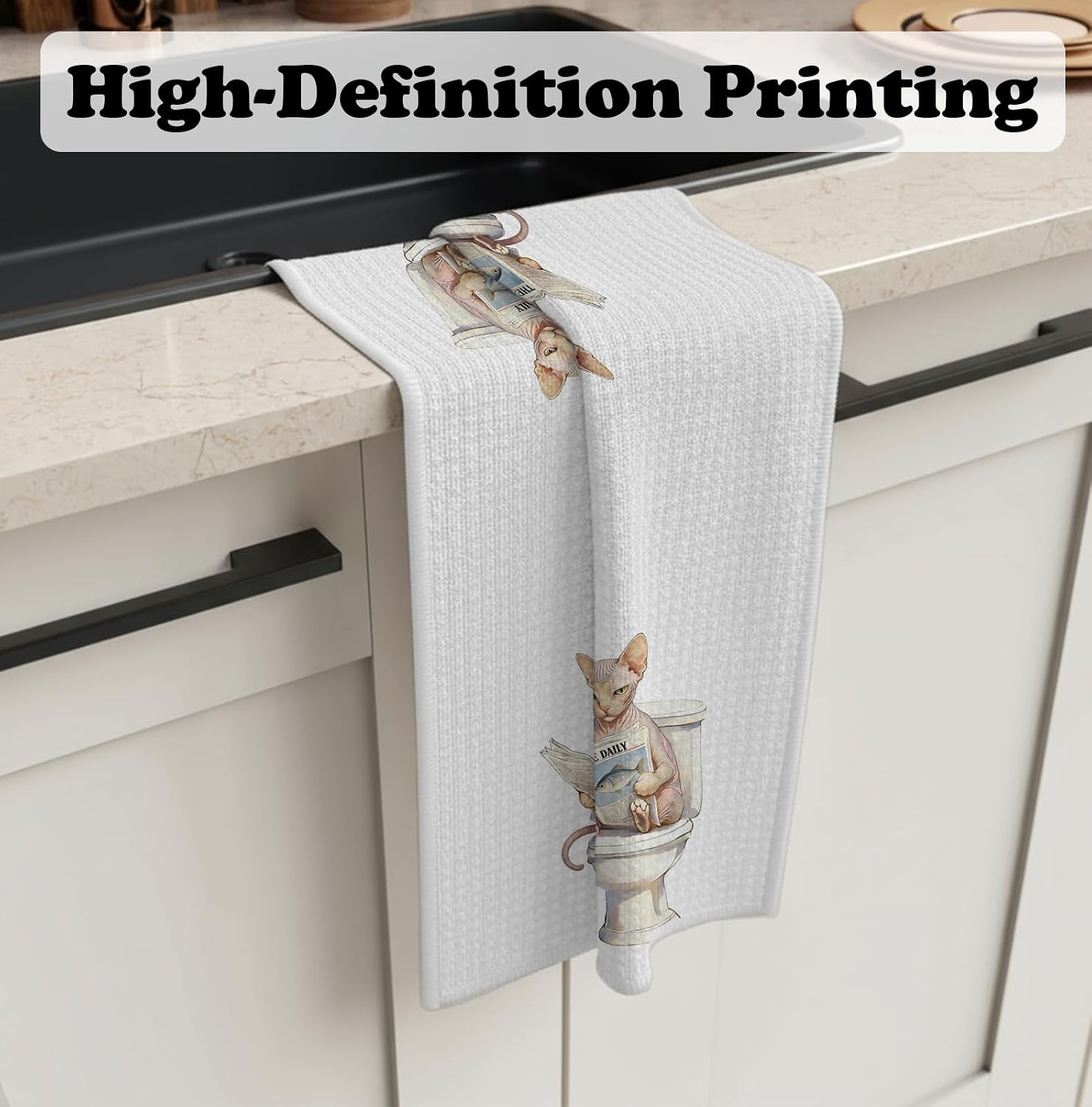 Reading Sphynx Cat Bathroom Hand Towel,Sphynx Cat Bathroom Decor, Cats Lover Mom Lady Gifts Decorative Hand Towels for Kids Bathrooms,Funny Cats Kitchen Towels,16x24 Inch image 3