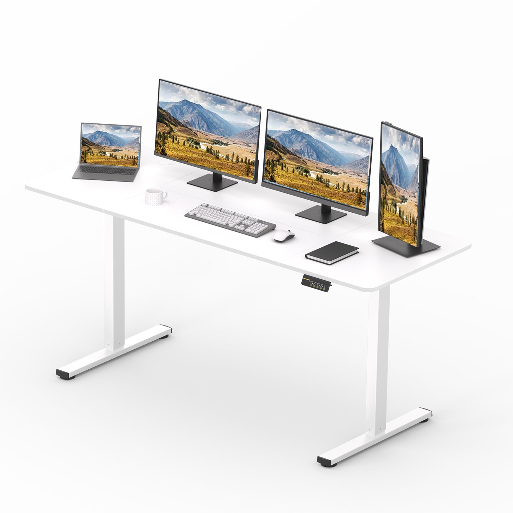 SANODESK Escritorio Elevable Eléctrico 160x60cm con 2 Gancho, Cerradura para niños, Standing Desk, Mesa Elevable, Función de Memoria, para Trabajo/Hogar (Blanco)