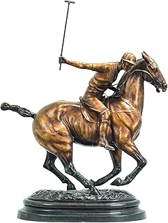 Bronze Polo Player Sculpture - Handcrafted Jockeys Horse Racing Equestrian Art Statue with Fine Detail, Perfect for Home Decor and Collectible Gifts (H:16.5“)