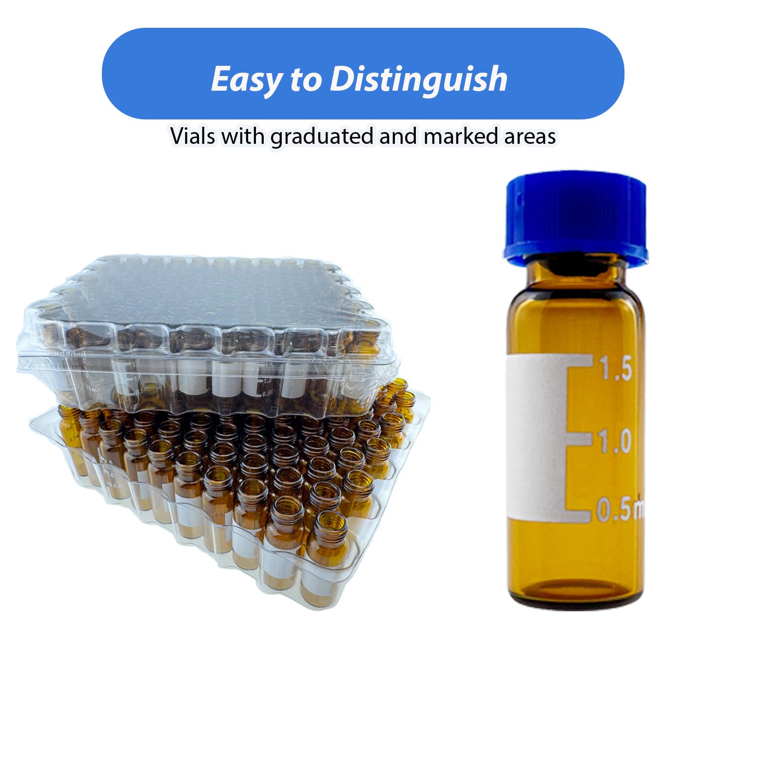 HXymxkeqi 2 mL Amber Autosampler Vials 100 Pack – HPLC/GC Certified, 9-425 Screw Cap with Red PTFE/White Silicone Septa, Graduations & Write-On Area, Leak-Proof for LC, GC-MS, Lab Analysis